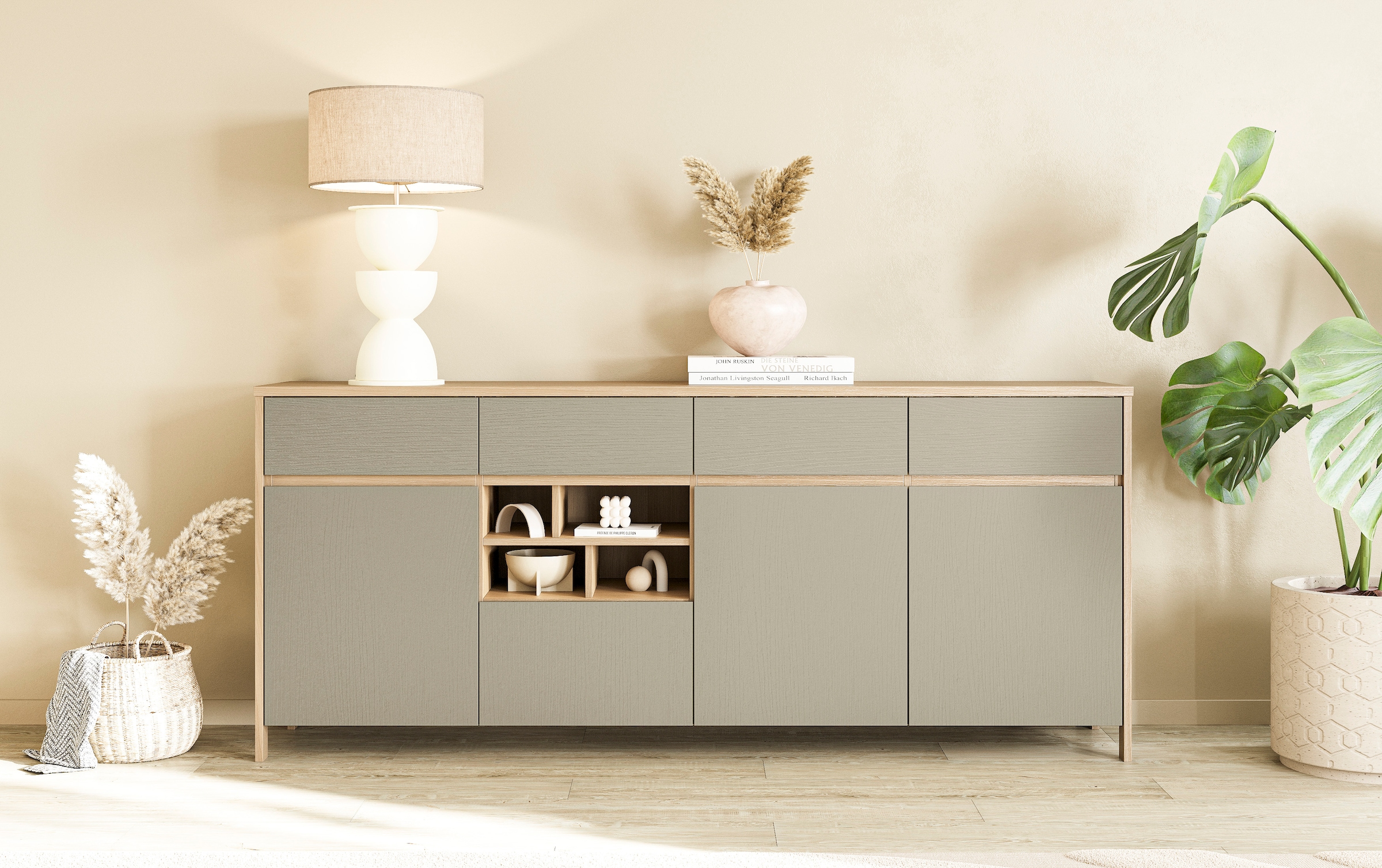 Image of Home affaire Sideboard "Stranda, moderner Schrank, Kommode im Scandi-Style, 198 cm breit" elegante Rahmenoptik, ausreichend Stauraum, vielseitig einsetzbar