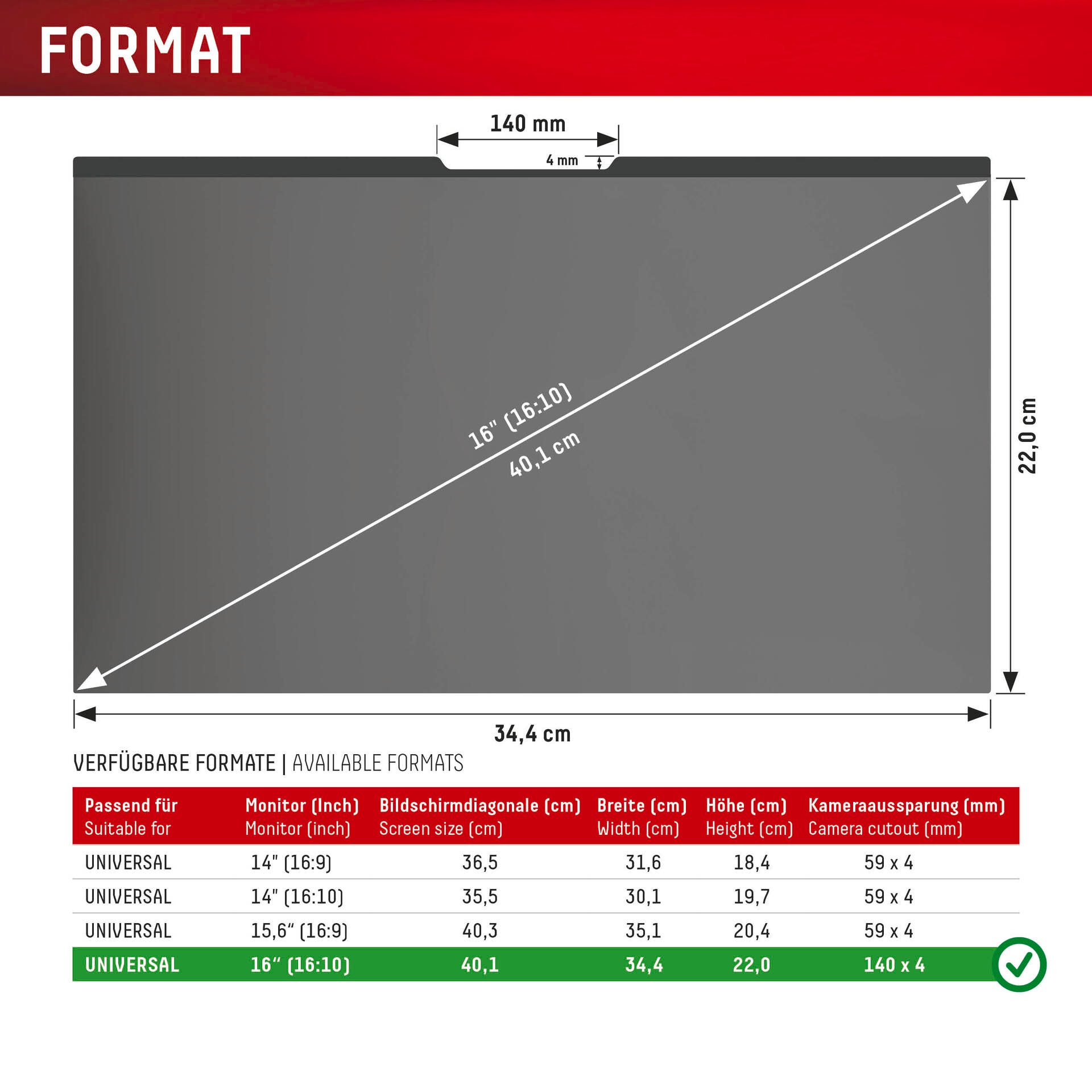 Displex Film de protection d'écran »Privacy Safe Magnetischer Blickschutzfilter Universal 16" (16:10)« für Universal 16" (16:10) Laptops und Notebooks Displayschutzglas, Schutzfolie, Bildschirmschutz, kratz- & stossfest