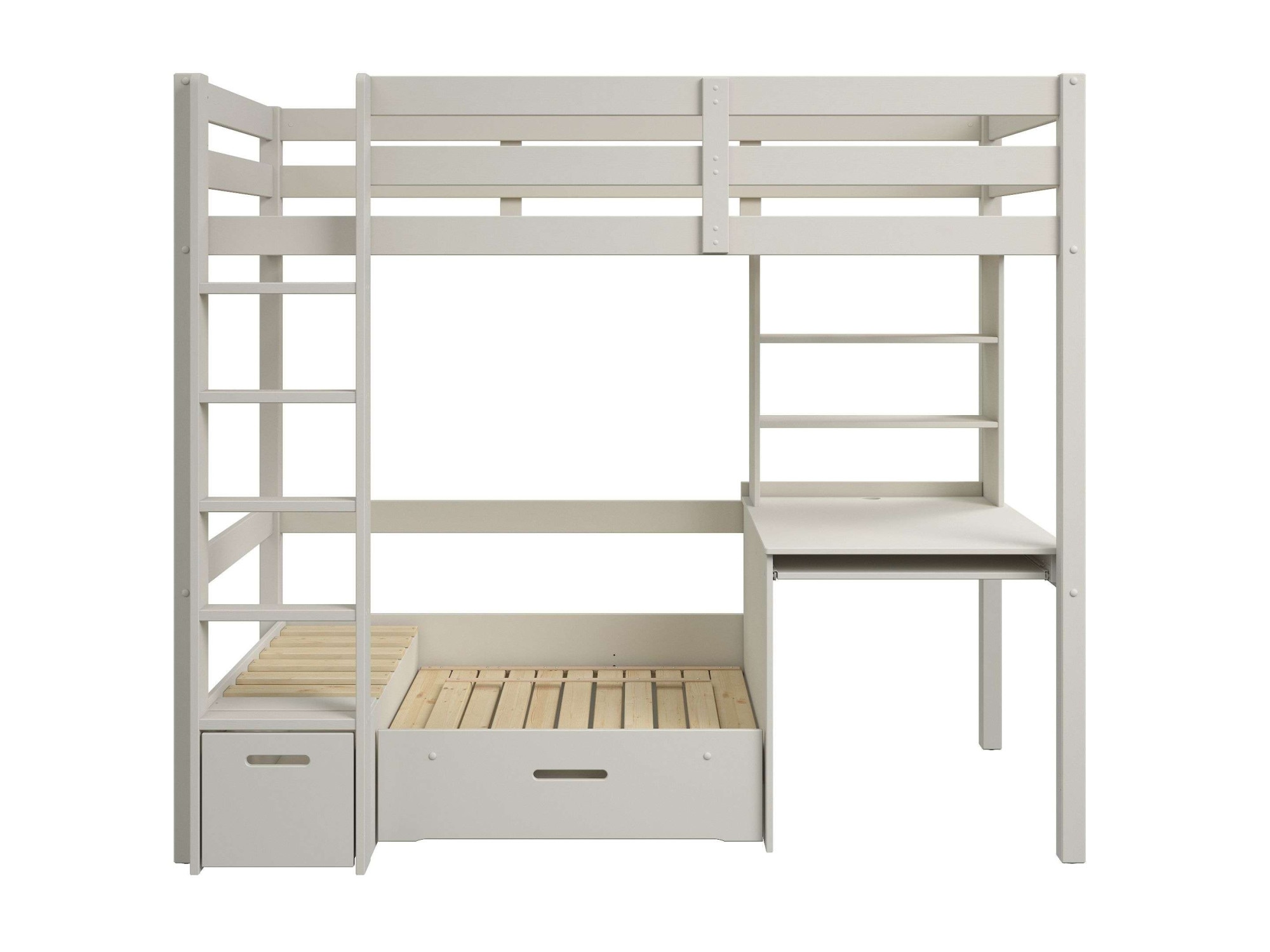GOODproduct Etagenbett »HENNE' TOPSELLER! Hochbett, Ideal für kleine Räume, 2 Schlafplätze« zweiter Schlafplatz ausziehbar, B/H/T ca. 208/180/105cm,  mit Polsterauflagen, Schreibtisch, Stauraum, seitenverkehrt montierbar