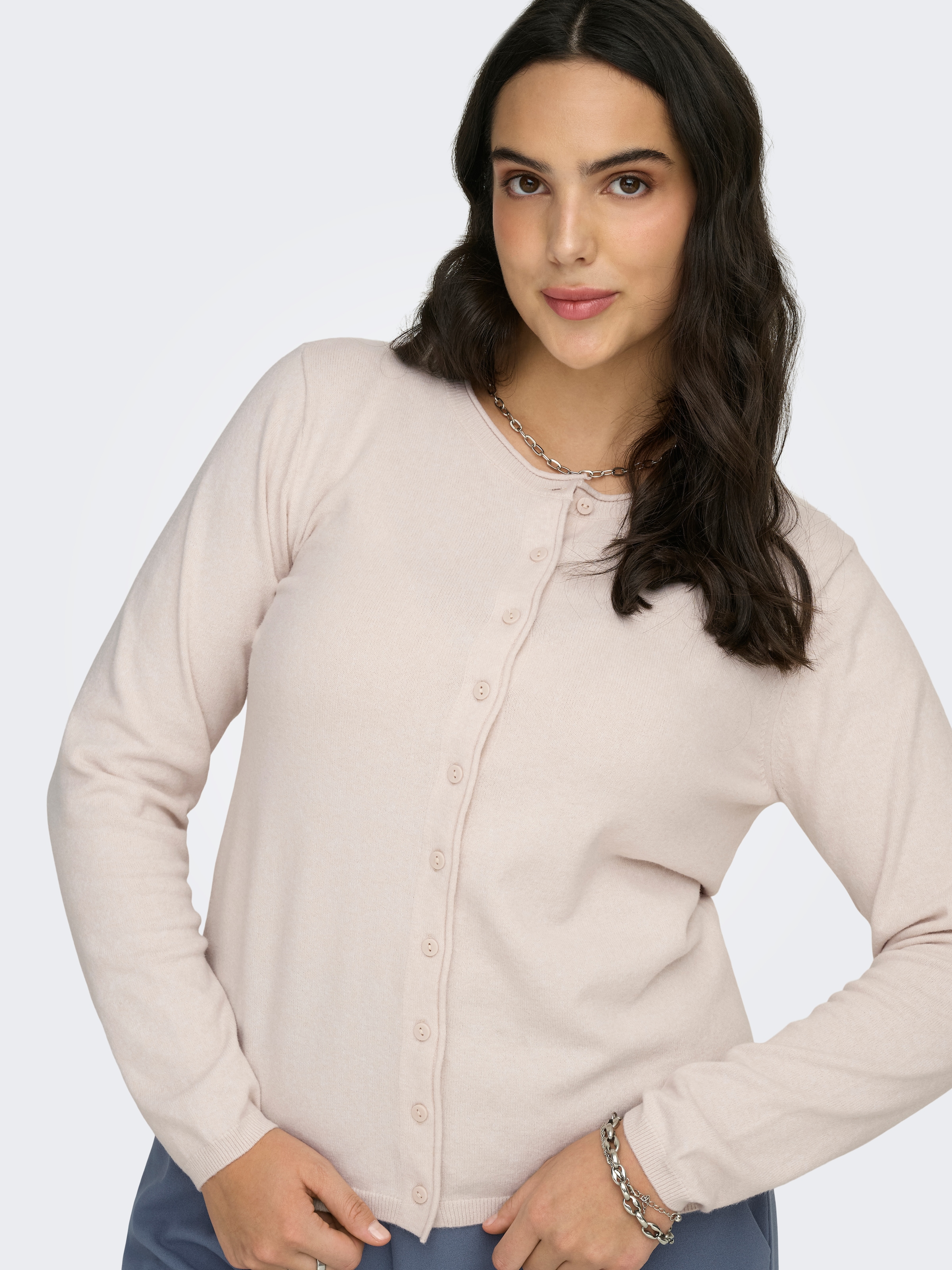 ONLY CARMAKOMA Strickjacke »CARLOYAL LIFE LS O-NECKBU CARDI KNT NOOS« Kunstfaser, Feinstrick