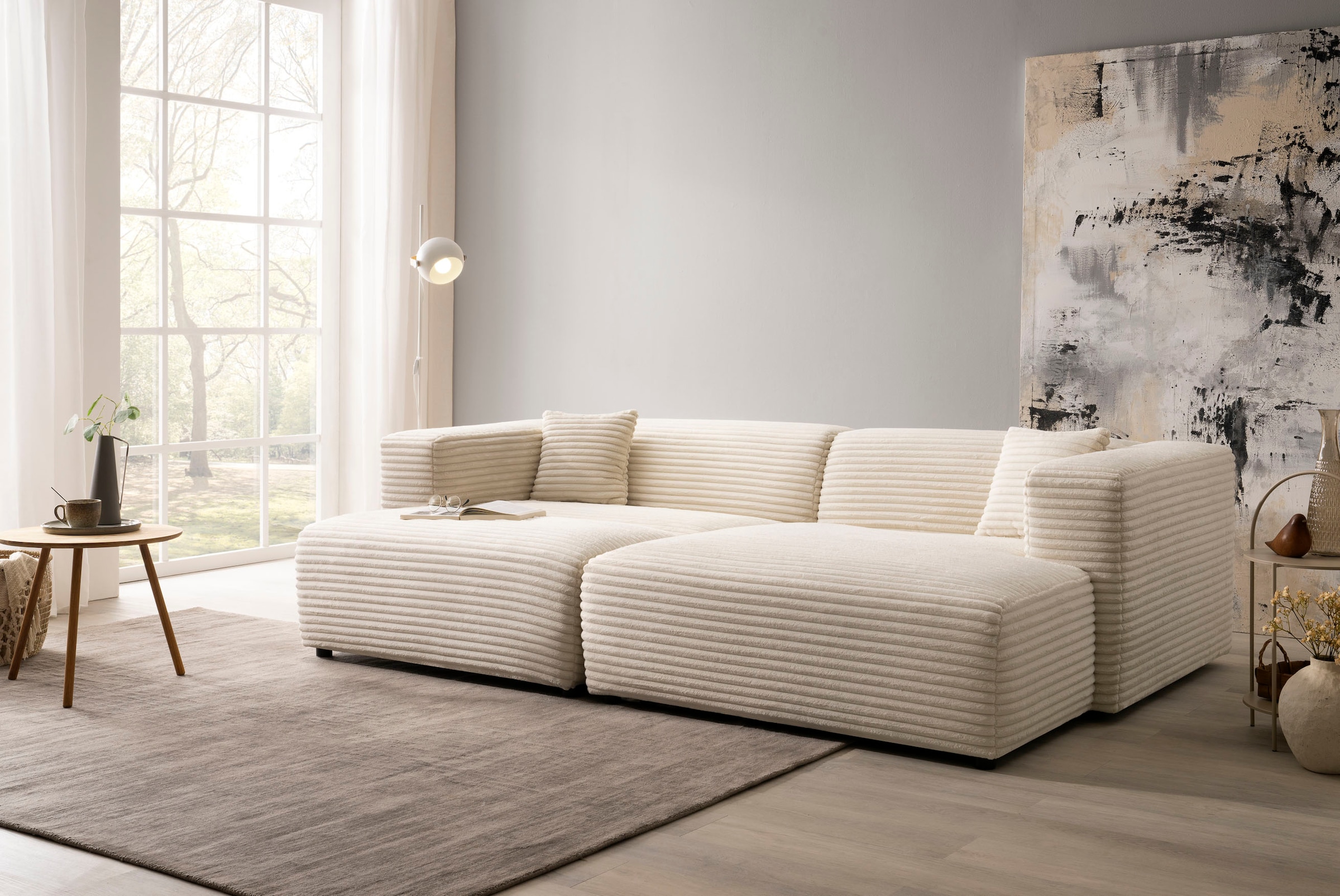 andas Polsterecke »BAKELS, Ecksofa-Set mit Hocker, L-Form mit Schlaffunktion«, Ecksofa-Set (incl. Hocker) im trendigen Megacord