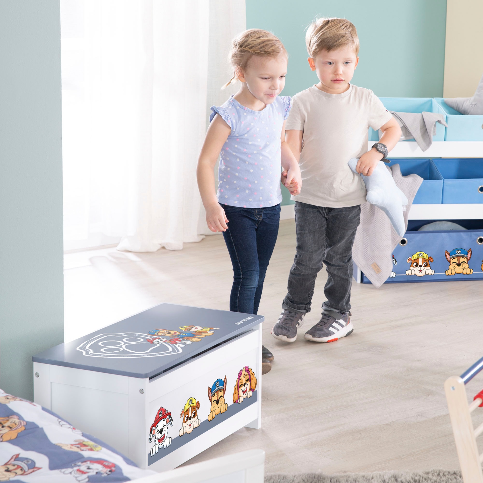 roba® Kinderregal »PAW Patrol, weiss«, inklusive 5 Stoffboxen in 2 Grössen