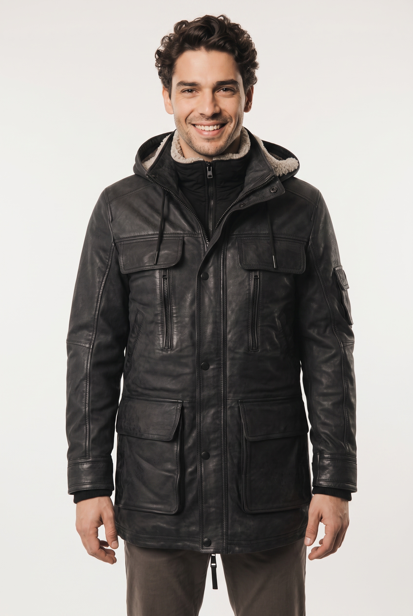 Mauritius Parka »MMUnimak« avec capuche en cuir avec détails textiles