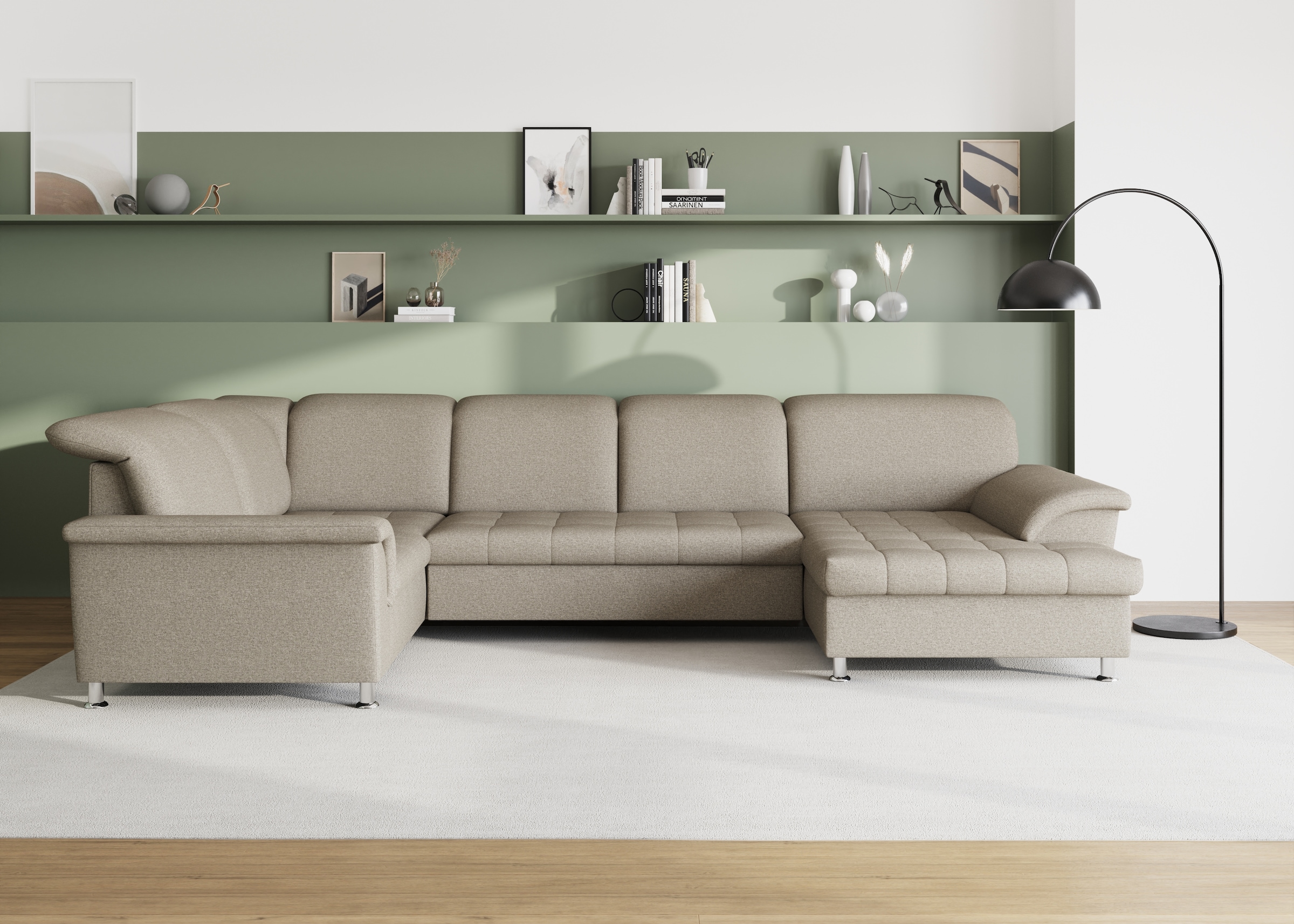 Image of DOMO collection Wohnlandschaft "FRANZI 344x206x81 cm, elegant, komfortabel" U-Form, Recamiere rechts, schlamm, B/T: 344/206 cm