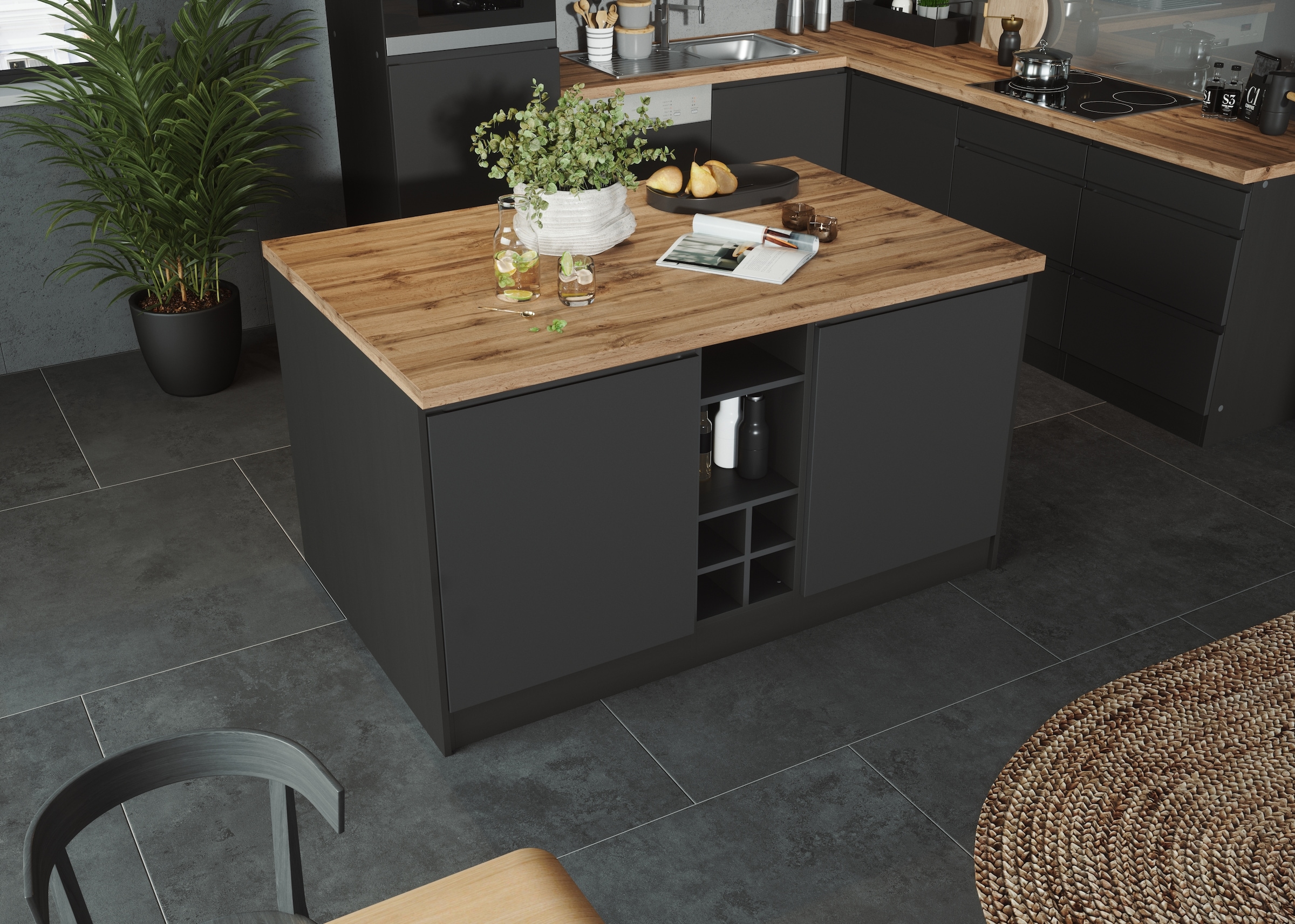 KOCHSTATION Kücheninsel »KS-Bruneck, Breite 153 cm« MDF-Fronten, Arbeitsplatte 38mm stark