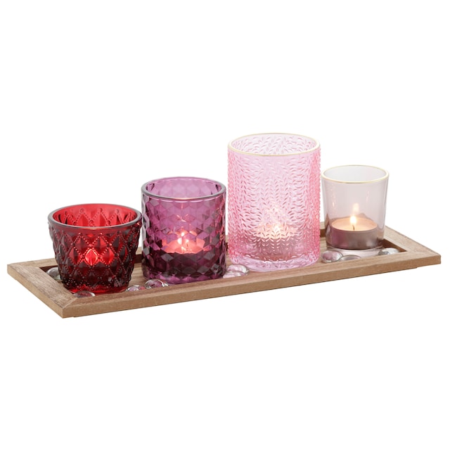 my home Teelichthalter »Weihnachtsdeko«, Tabett mit 4 Gläsern und  Dekoration kaufen