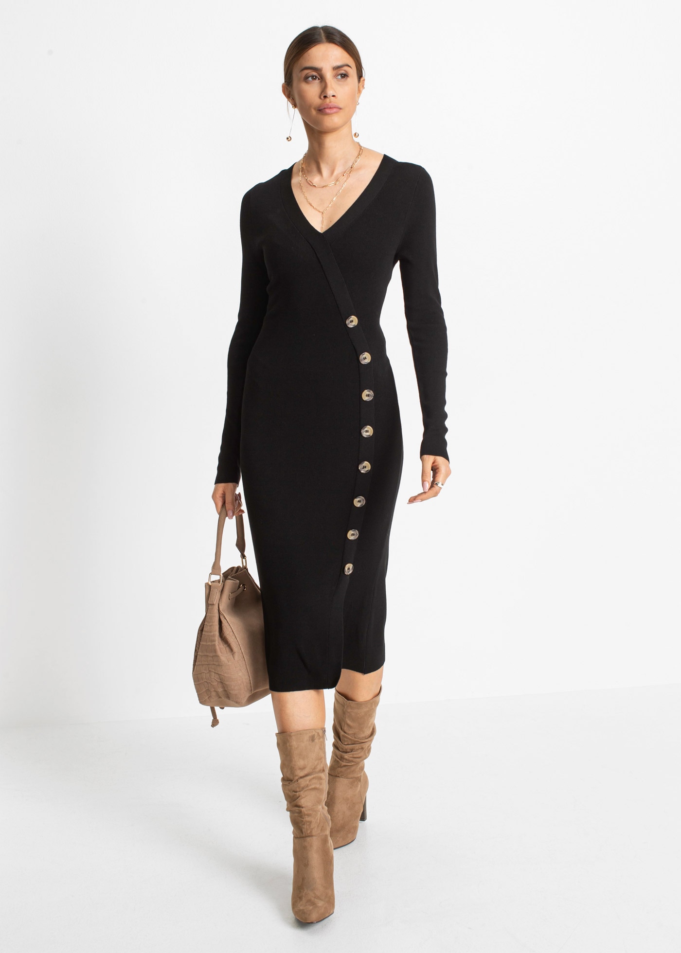 bonprix Robe en tricot »Strickkleid aus Viskose-Mix« für eleganten Look, aus Viskose-Mix, figurbetonte Passform