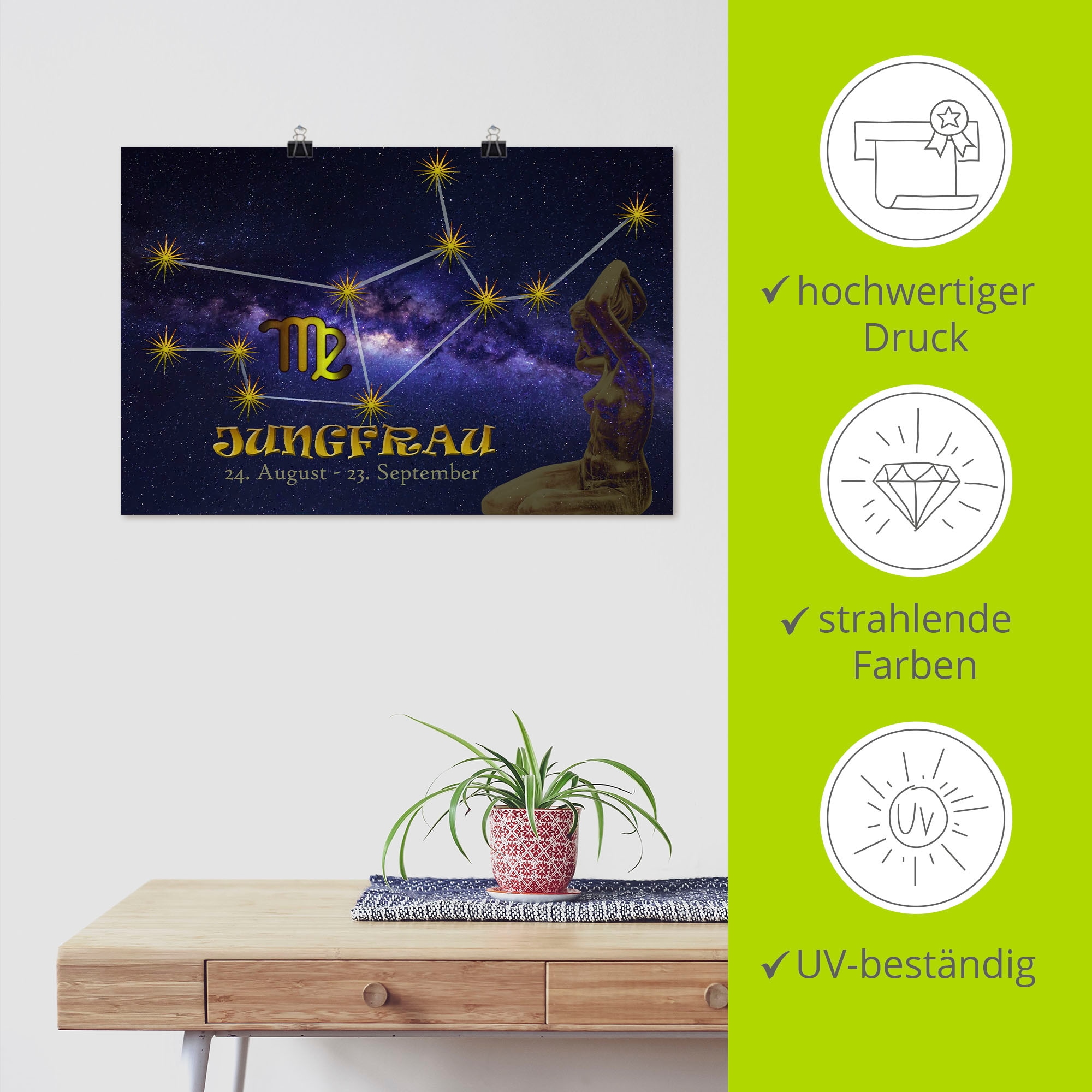 Artland Wandbild »Sternzeichen - Jungfrau«, Bilder von Sternzeichen, (1 St.), als Alubild, Outdoorbild, Poster in verschied. Grössen