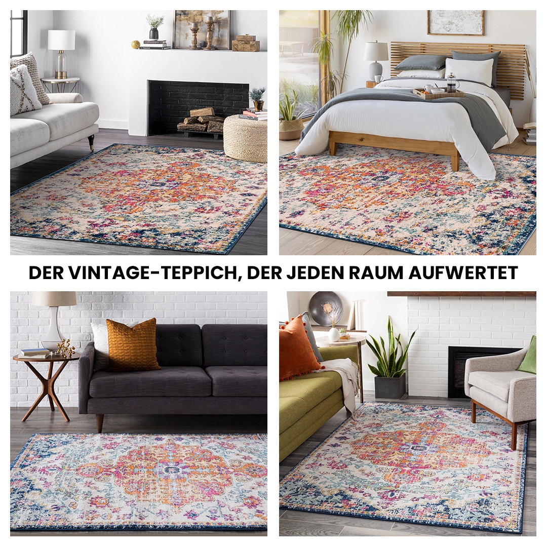 Livabliss Teppich »Traditional«, rund, 12 mm Höhe, Vintage Orientteppich, Traditional Kurzflor Boho Wohnzimmerteppich
