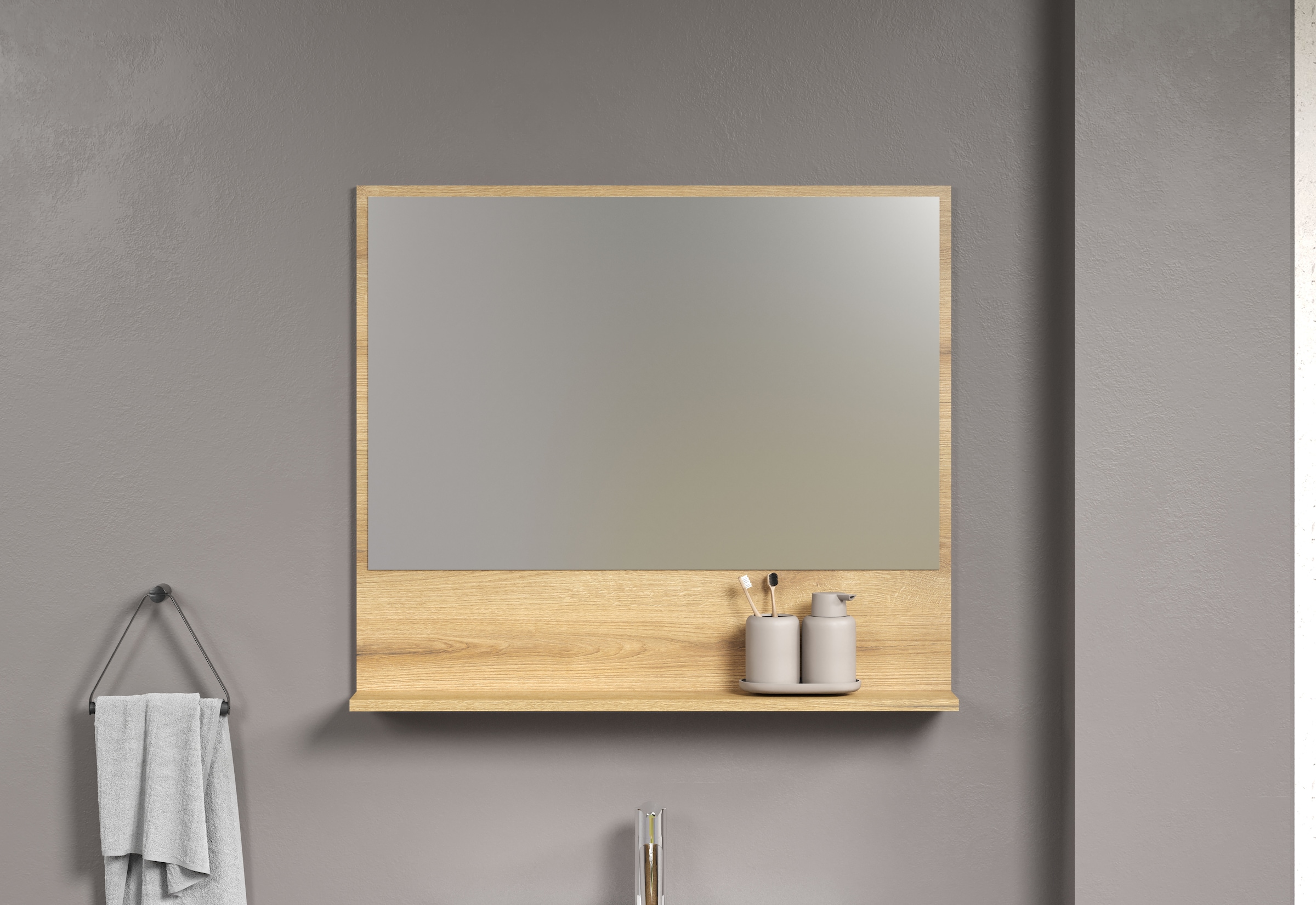welltime Badspiegel »Amrum«, (1 St.), Eleganter Badezimmerspiegel mit Ablage - Masse (B/T/H) 60-80/14/74 cm