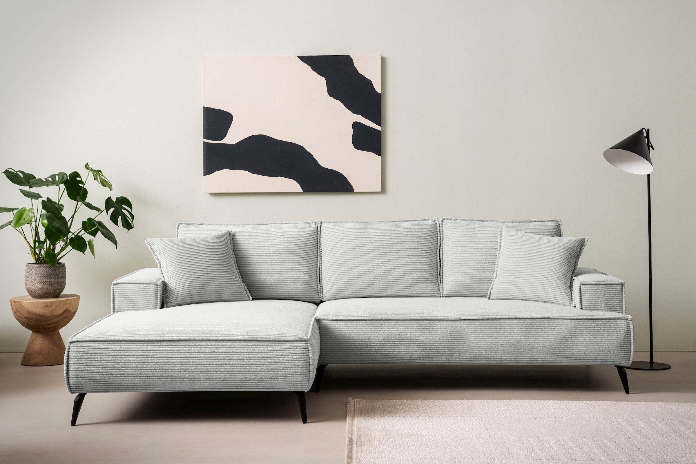andas Ecksofa »TVINNU, L-Form in Cord, Sofa«, wahlweise Recamiere rechts/links, schwarze Füsse, bequemer Sitzkomfort