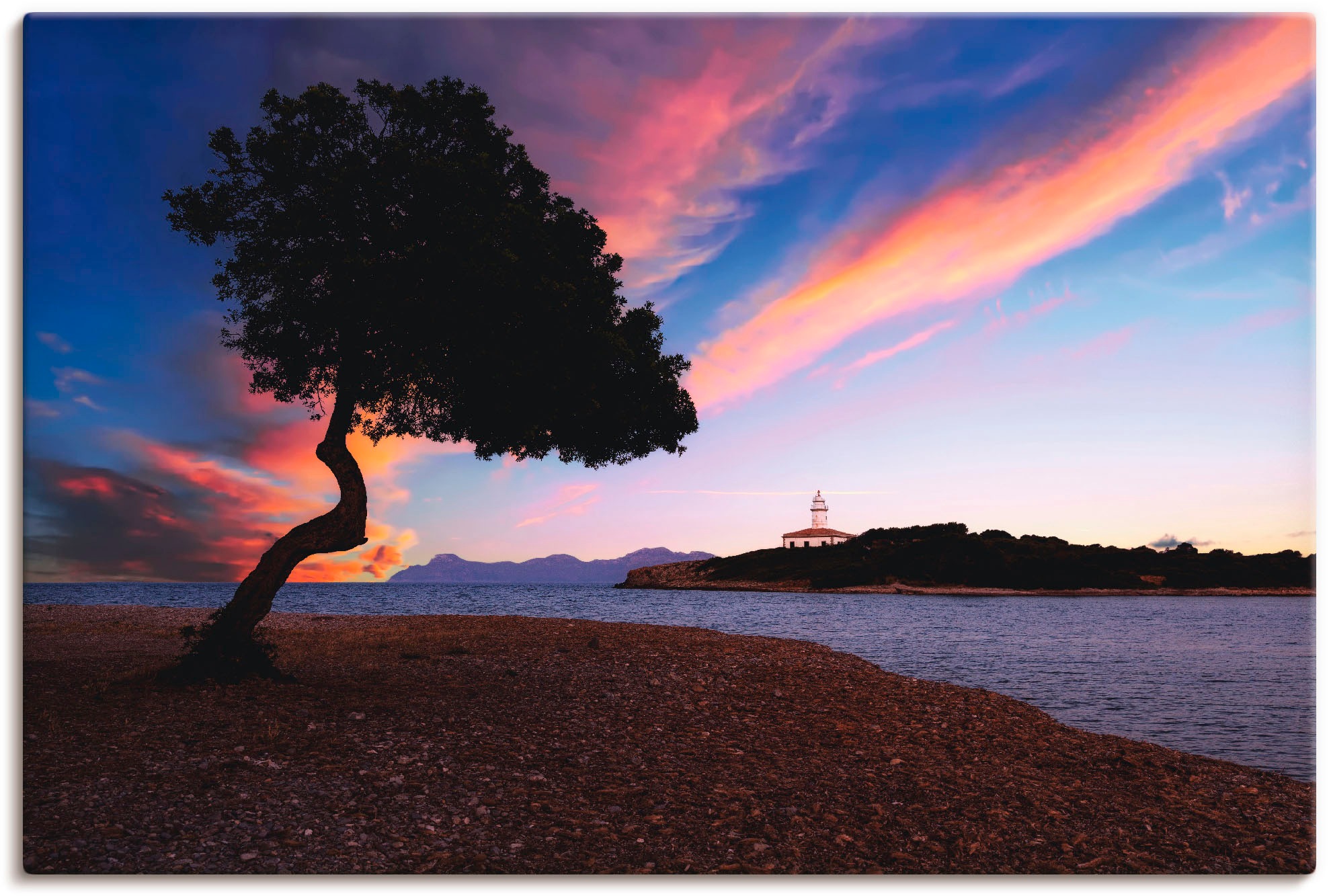Image of Artland Wandbild »Leuchtturm Alcanada«, Sonnenaufgang & -untergang, (1 St.), in vielen Grössen & Produktarten - Alubild / Outdoorbild für den Aussenbereich, Leinwandbild, Poster, Wandaufkleber / Wandtattoo auch für Badezimmer geeignet bei Ackermann Versan