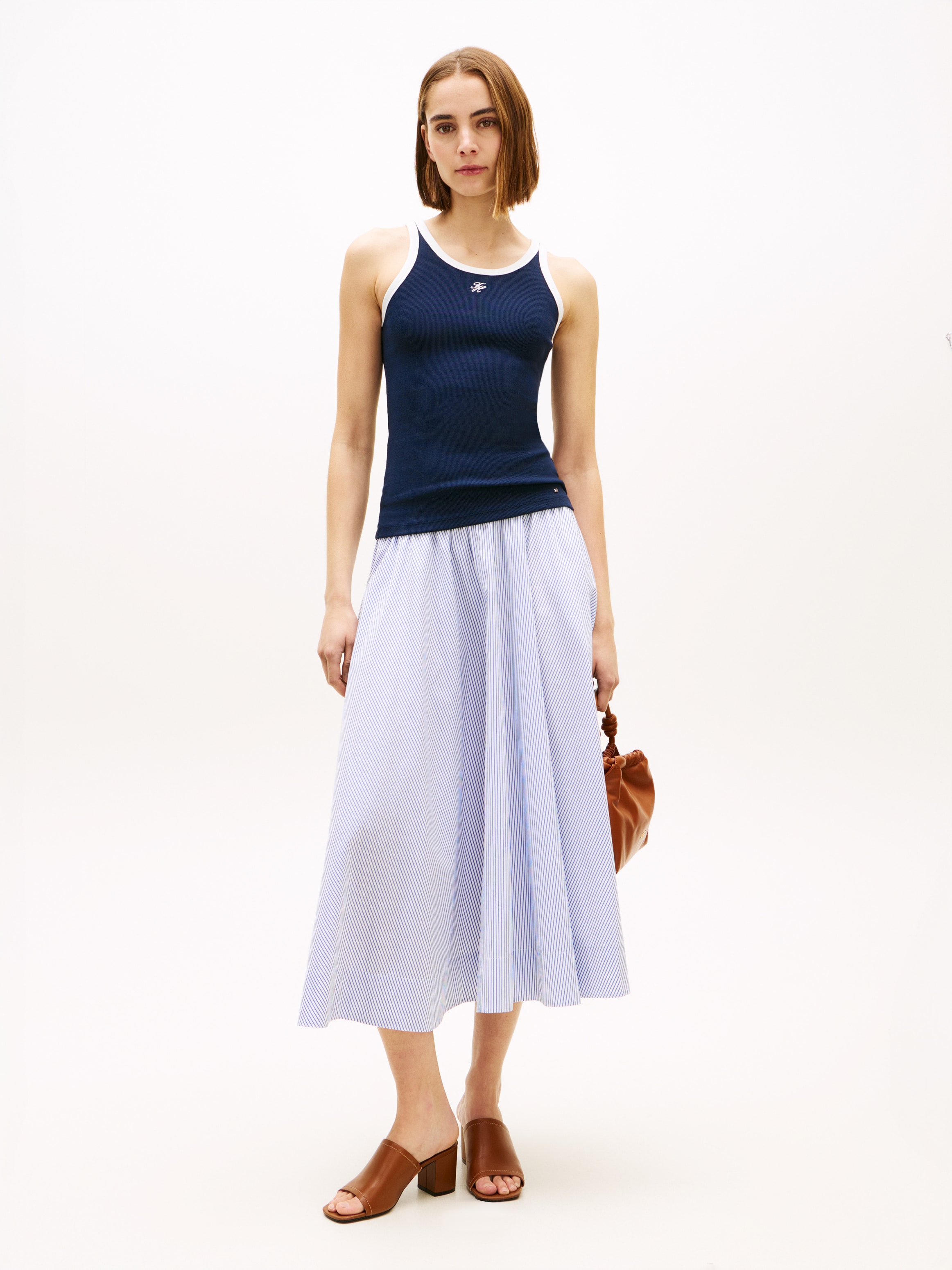 Tommy Hilfiger Jupe en ligne A »POPLIN BRANDED MIDI SKIRT« en longueur midi, avec ceinture à logo