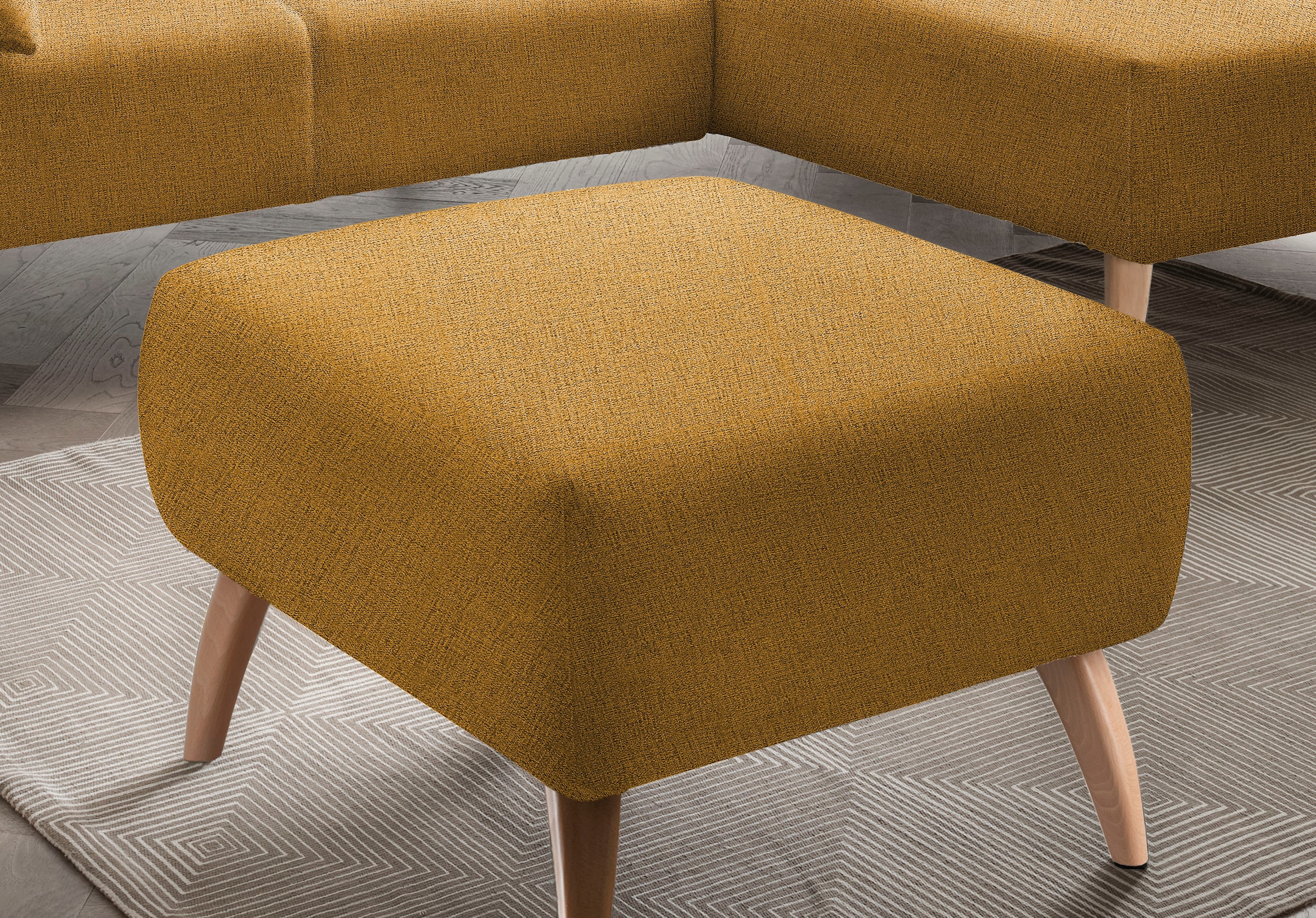 INOSIGN Polsterhocker »Colori«, Holzfussfarbe wählbar, verschiedene Stoffe, hochwertige Stoffqualität