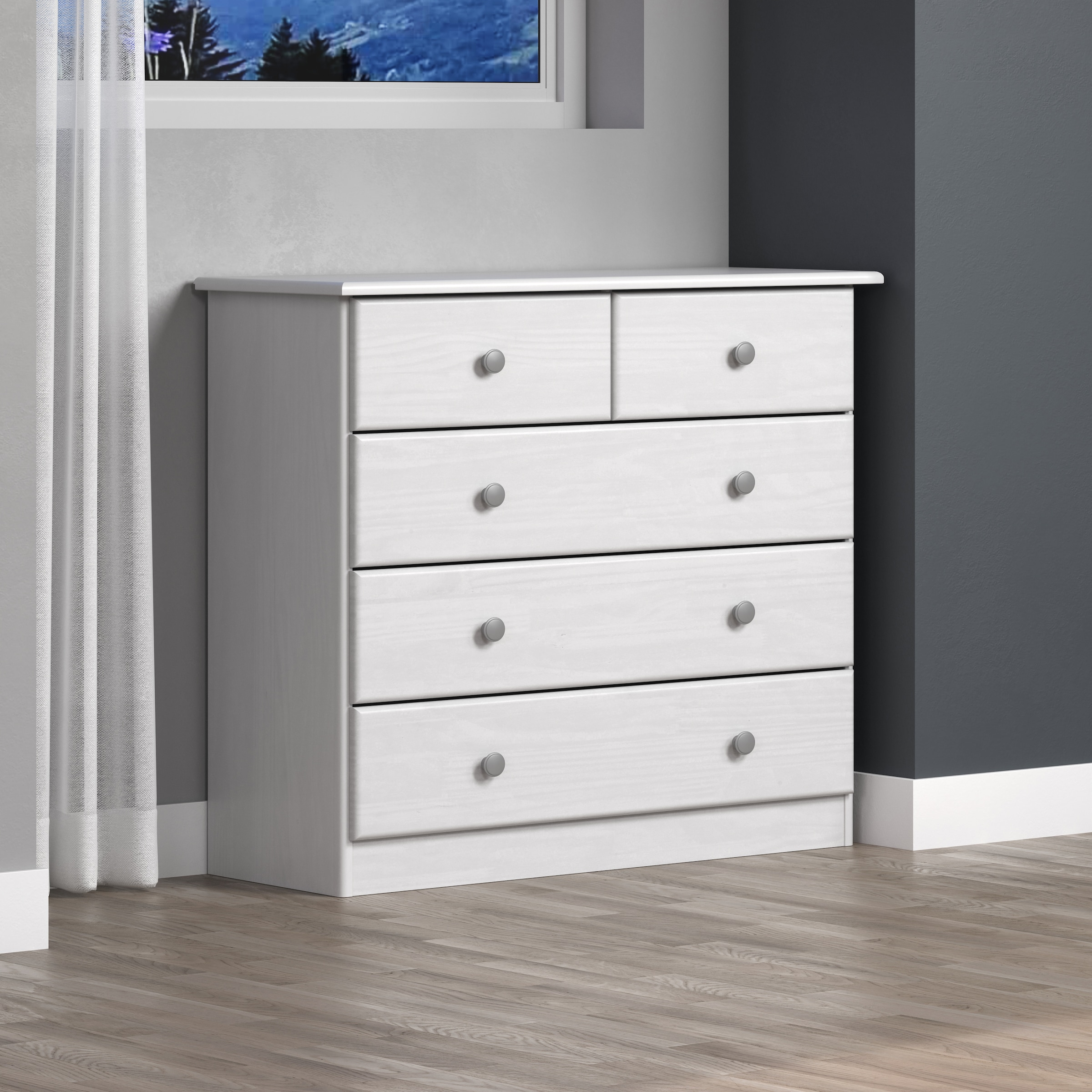 Home affaire Commode à tiroirs »Delsbo Kommode Wäscheschrank Beistellschrank Schrank Bestseller« Landhaus Design aus Kiefernholz, 1 cuis tlg. Massivholz Sideboard mit 5 Schubladen - Metall-Knopfgriffe