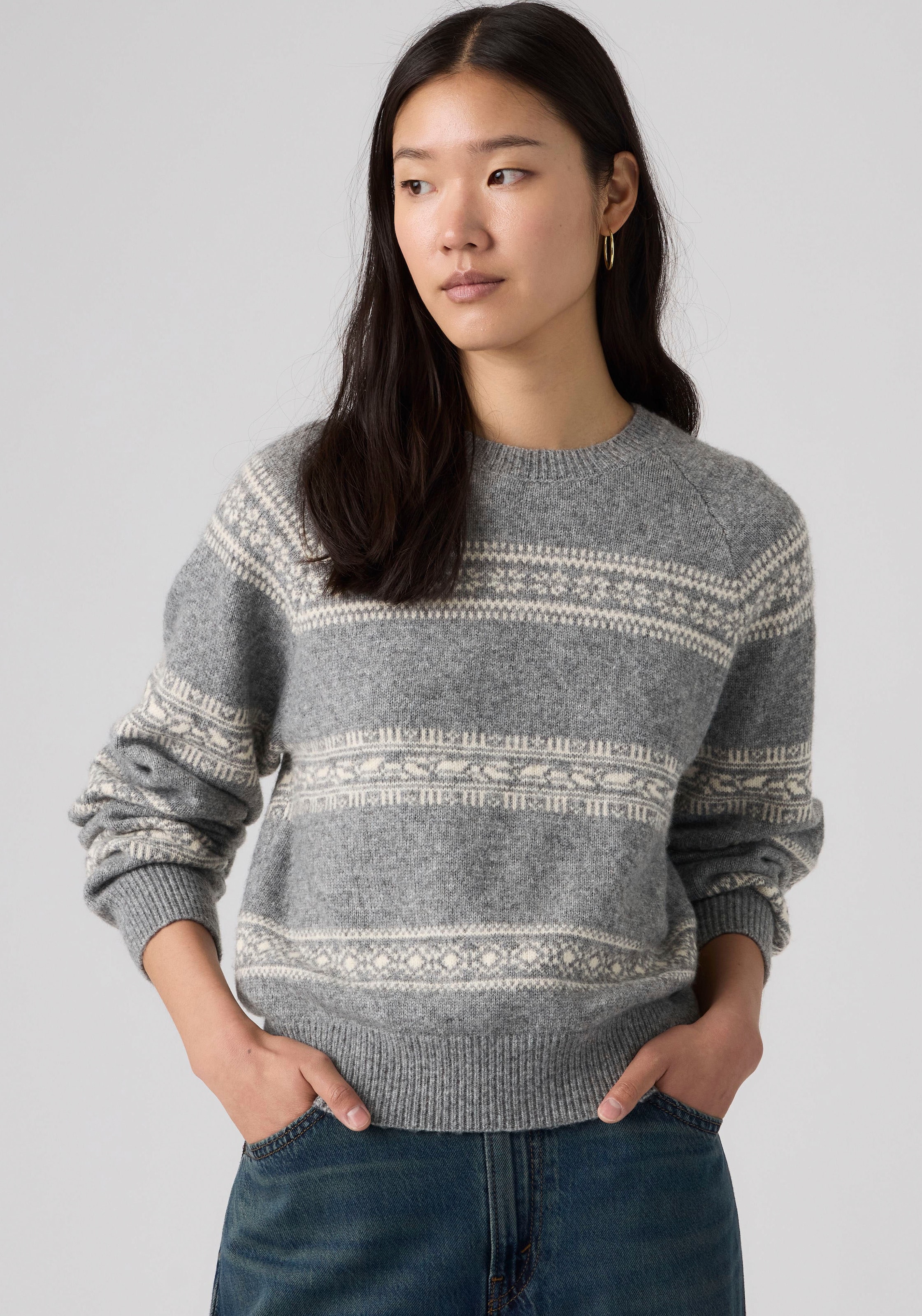 Levi's® Strickpullover »CREWNECK SWEATER« mit femininem Norwegermuster, Materialmix
