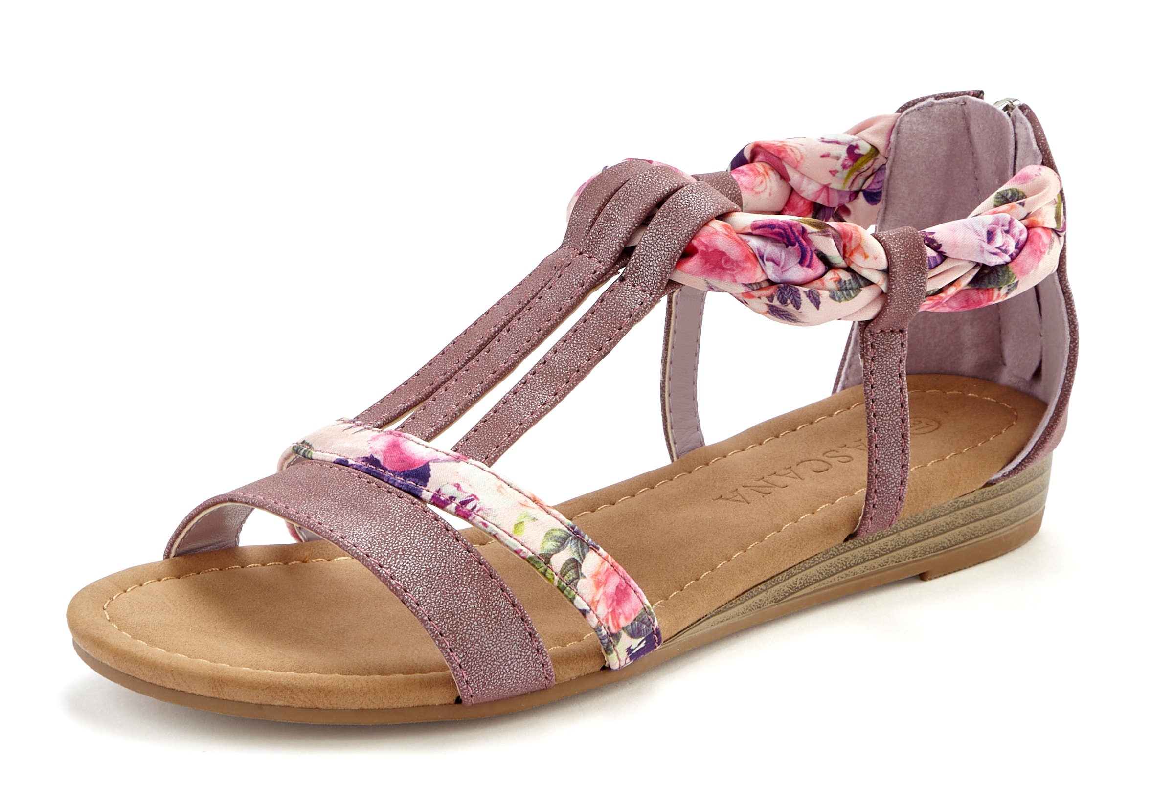 LASCANA Sandale »Sommerschuh, Sandalette,«, mit Verzierung und kleinem Keilabsatz im Festival-Look VEGAN