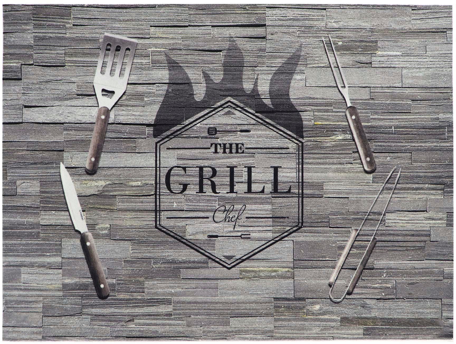 Image of Primaflor-Ideen in Textil Fussmatte »GRILL CHEF«, rechteckig, 5 mm Höhe, Schmutzfangmatte, Grillmatte bzw. Grillunterlage ideal als Bodenschutz, Stein Optik, mit Spruch, rutschhemmend, In- und Outdoor geeignet, waschbar bei Ackermann Versand Schweiz