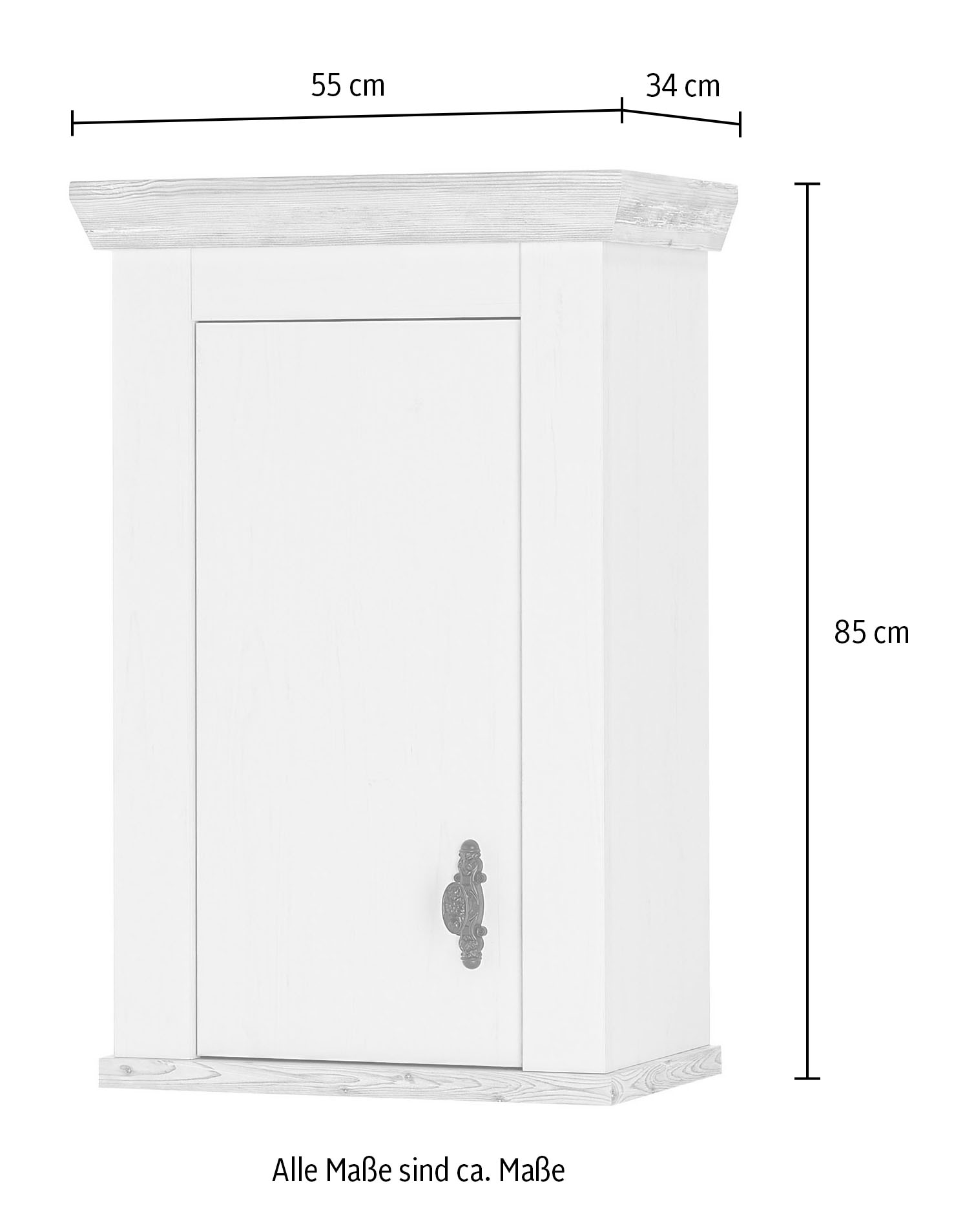 Home affaire Hängeschrank »Florenz, Küchenhängeschrank in Pinie Weiss, Wandschrank«, mit verschnörkeltem Metallgriff, im Landhausstil