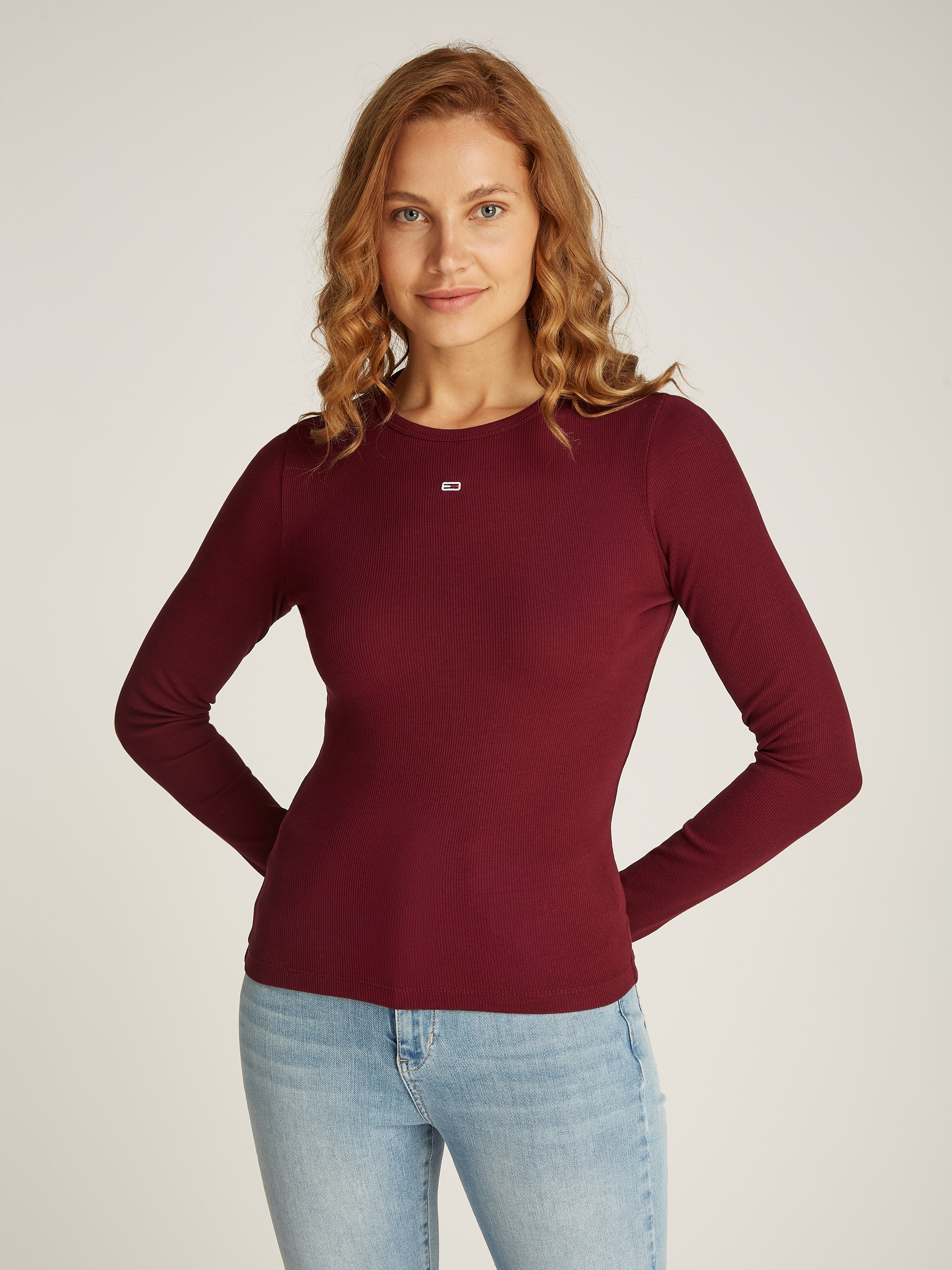 Langarmshirt »Slim Essential Rib Longsleeve Rippshirt«, mit Logostickerei