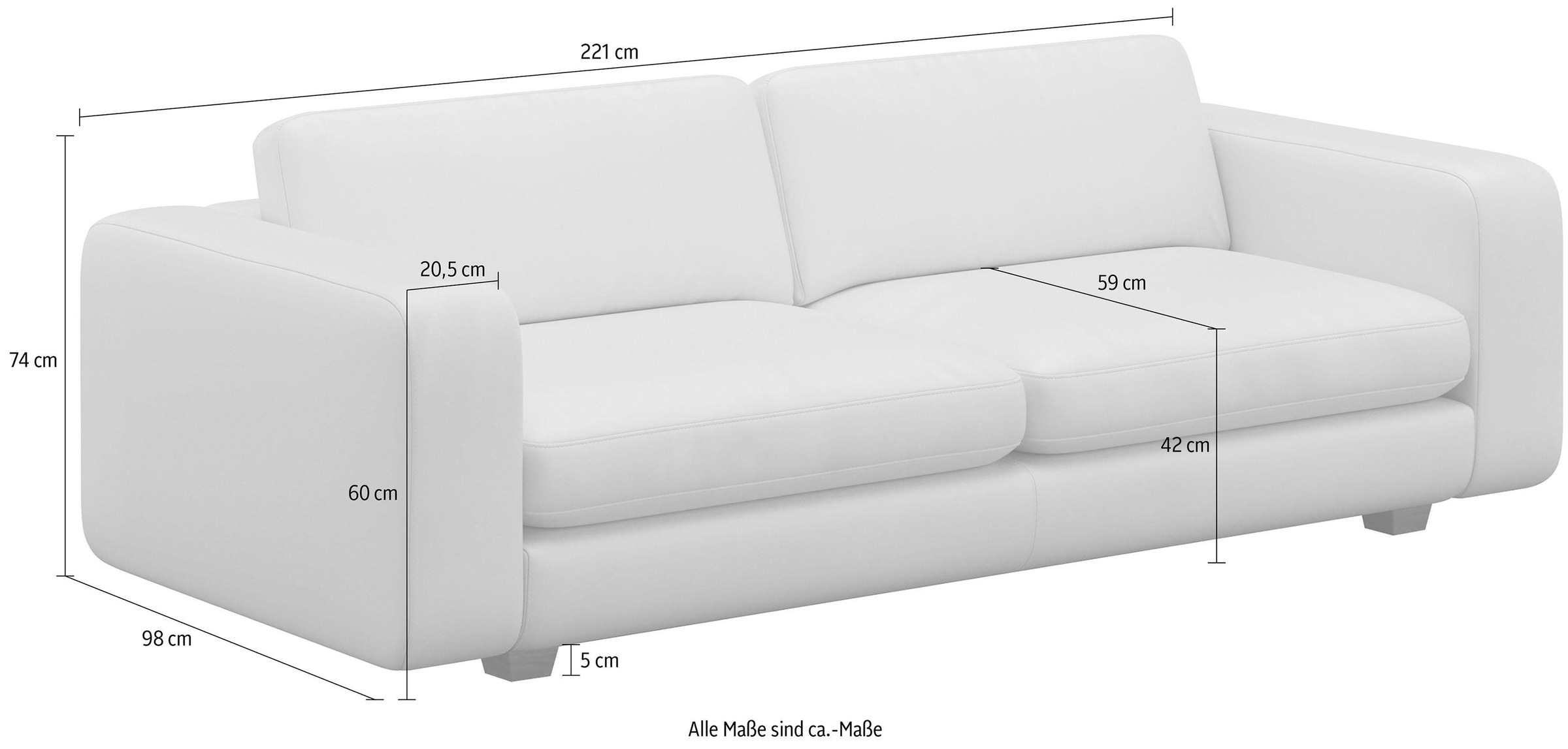 machalke® 3-Sitzer »valentino«, mit breiten Armlehnen, Füsse Walnuss, Breite 221 cm
