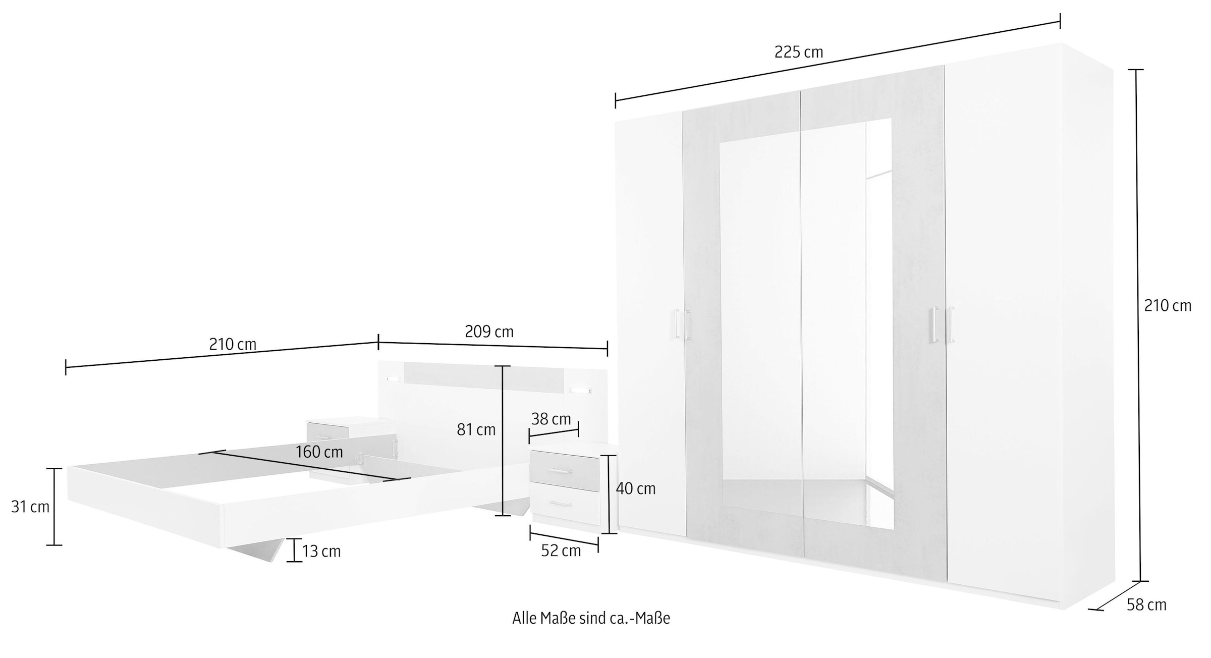 Wimex Schlafzimmer-Set »Angie«, (Set, 4 tlg.)