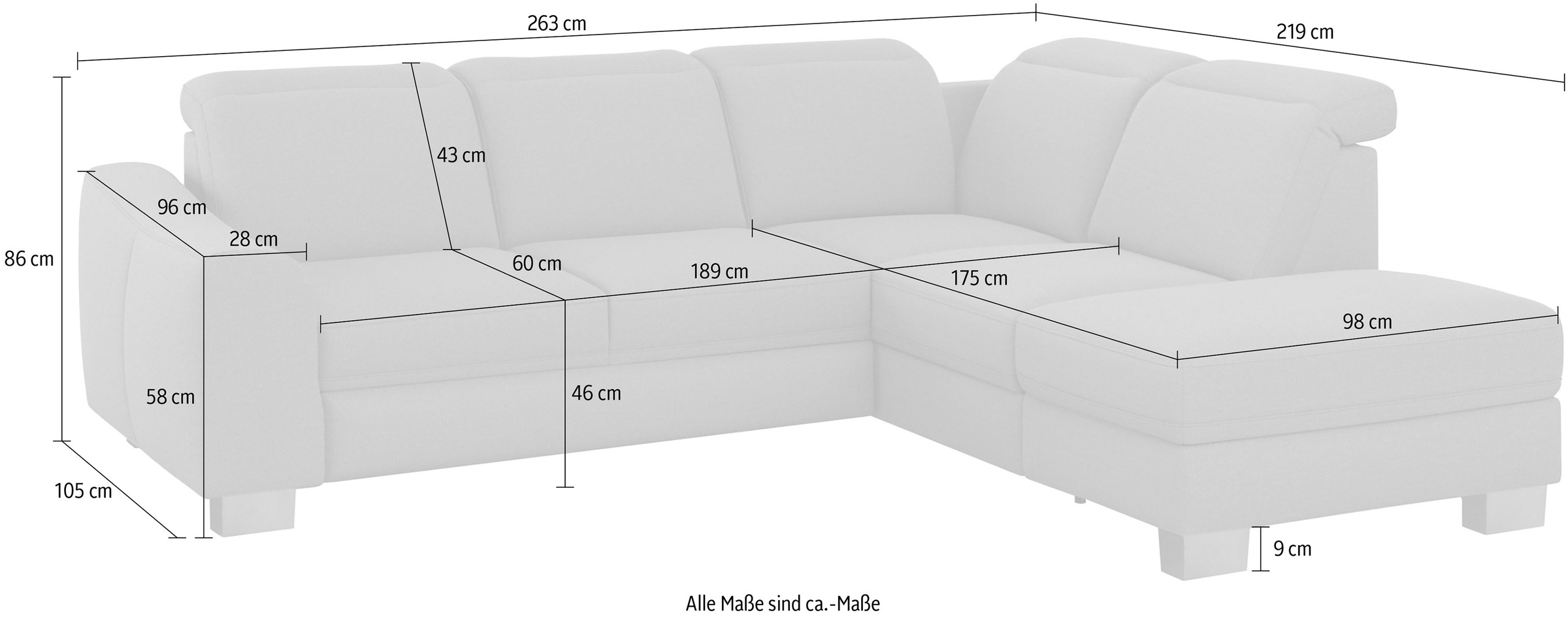 sit&more Ecksofa »Dundee L-Form«, mit Federkern und Edelstahlfüssen, wahlweise mit Kopfteilverstellung