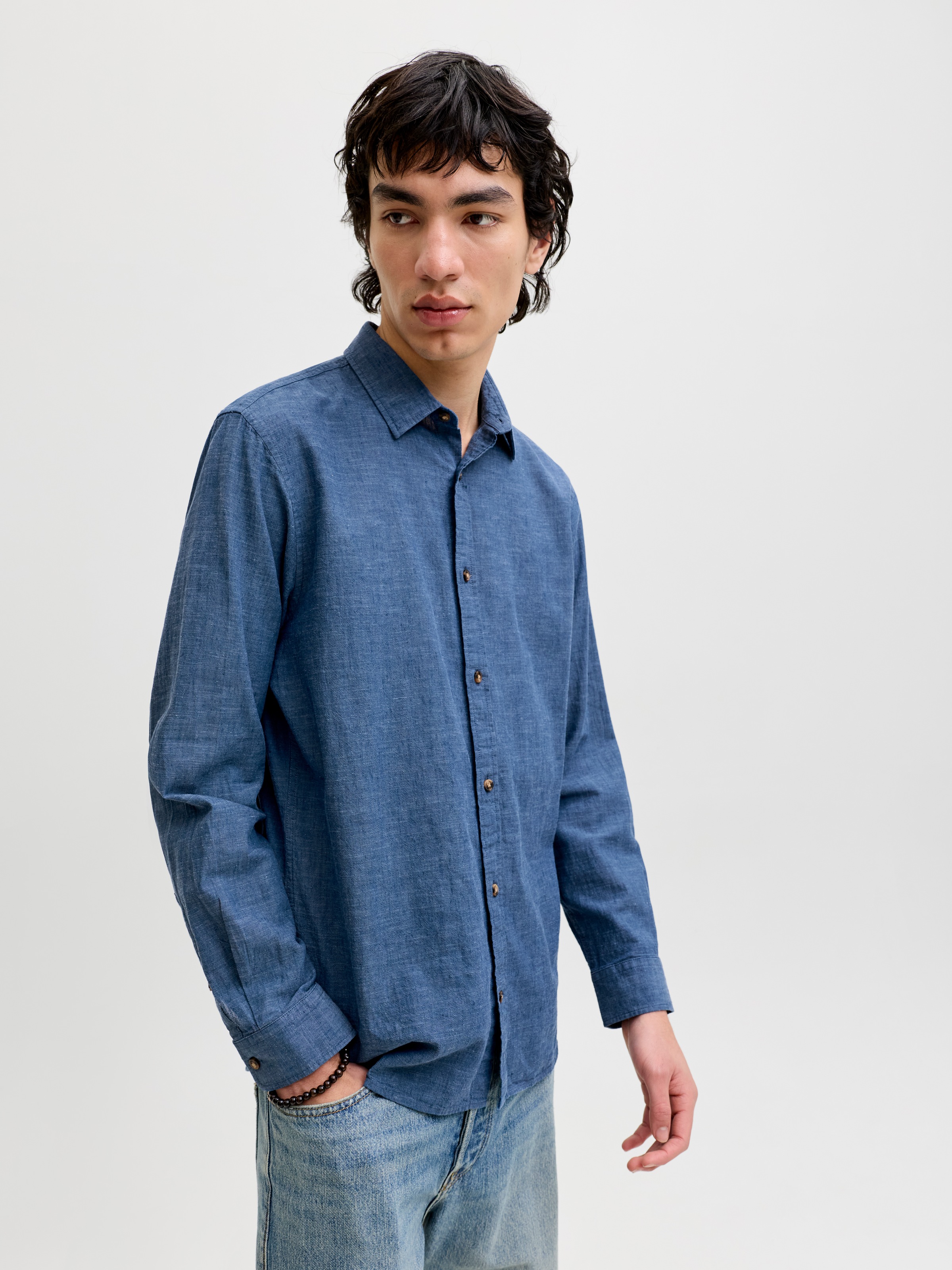 Jack & Jones Chemise à manches longues »JJESUMMER LINEN BLEND SHIRT L/S SN« mélange coton, coupe régulière