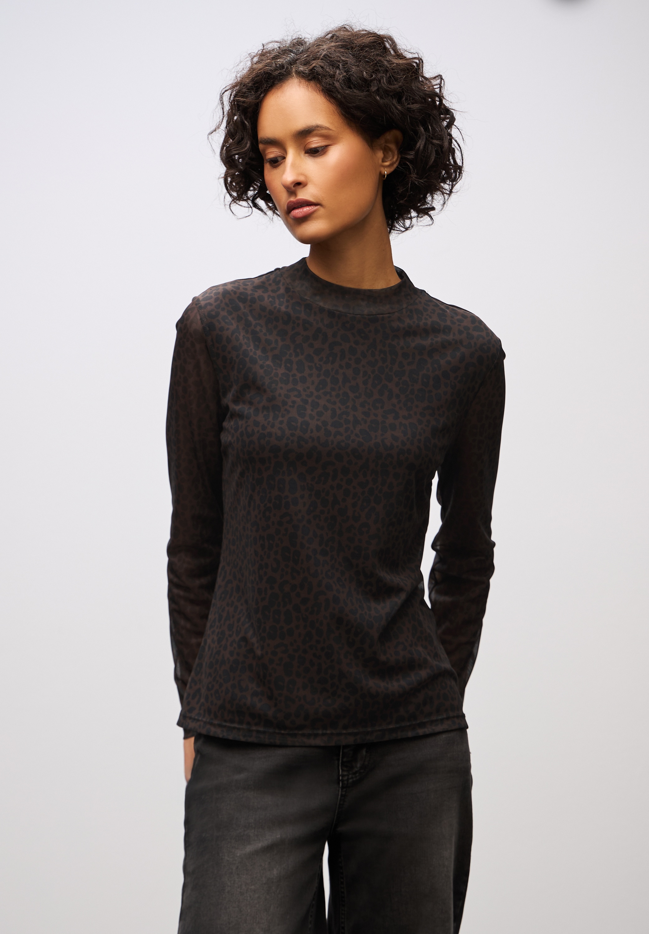 Image of STREET ONE Langarmshirt in transparenter Mesh-Qualität und Leo-Muster