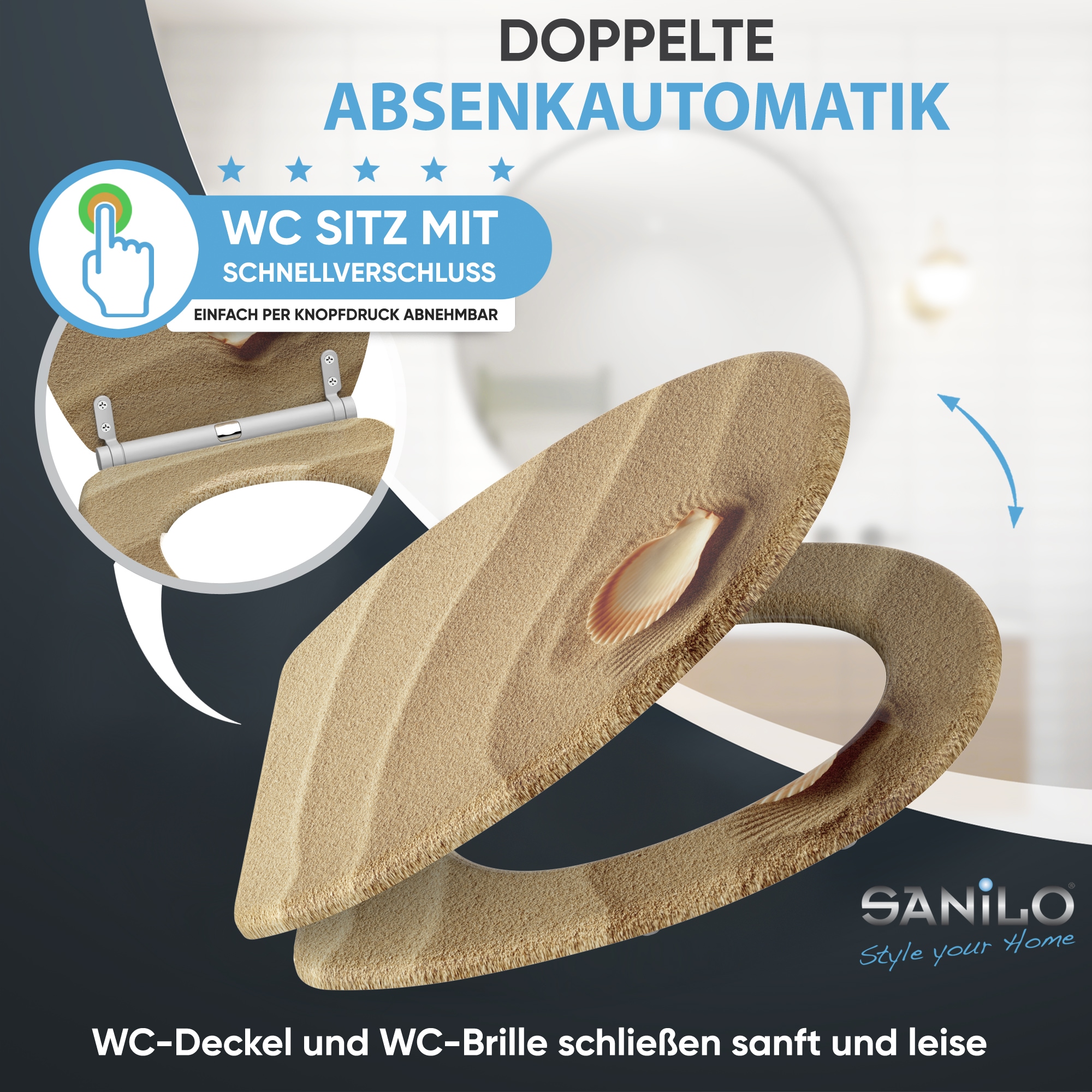 Sanilo WC-Sitz »Clam mit Absenkautomatik & Quick Release« Premium Toilettendeckel, abnehmbar, leichte Montage von oben