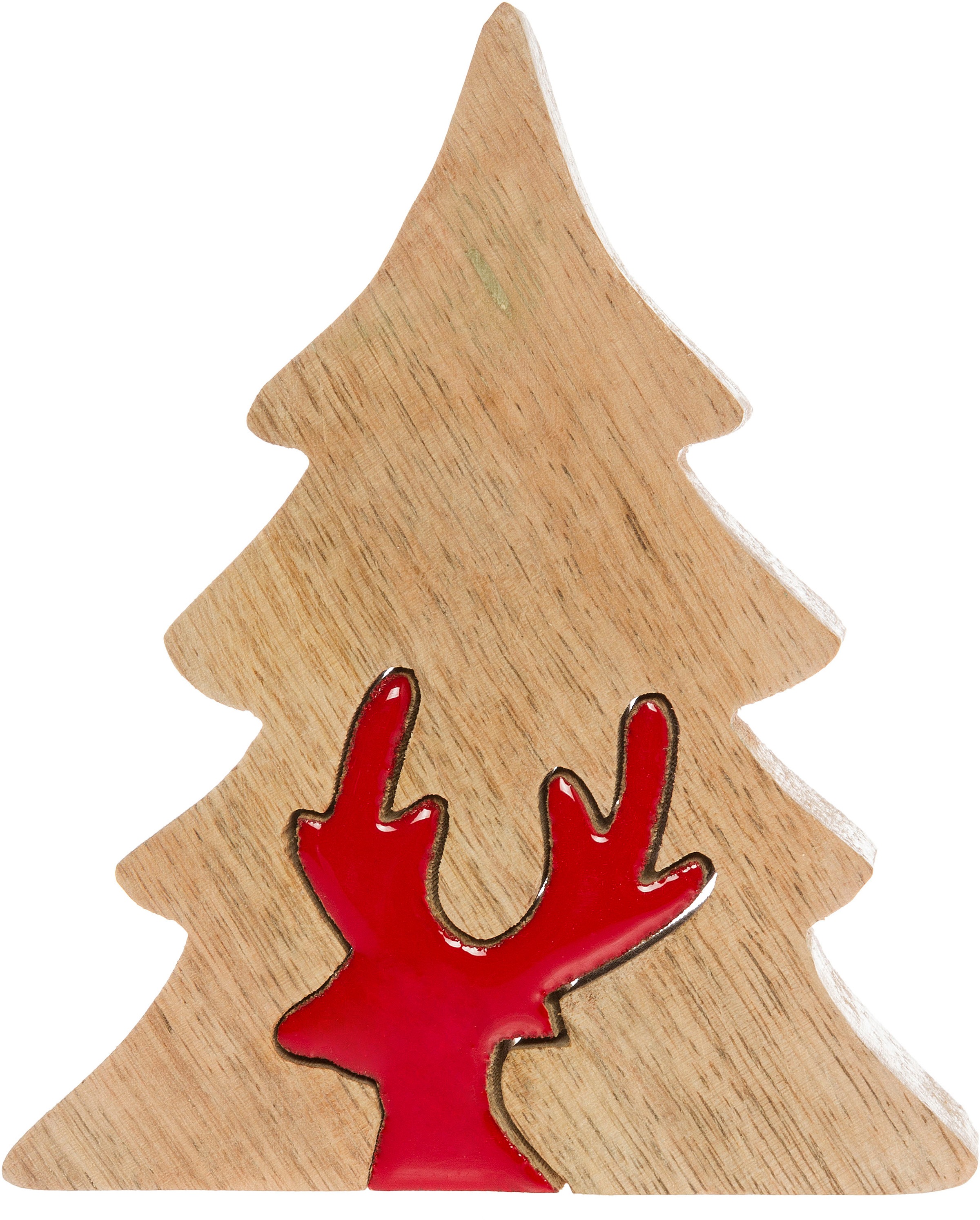 Myflair Möbel & Accessoires Dekobaum "Deko Puzzle Baum, mit Rentier" Weihnachtsdeko aus Holz, Weihnachtsbaum, Höhe ca. 17 cm
