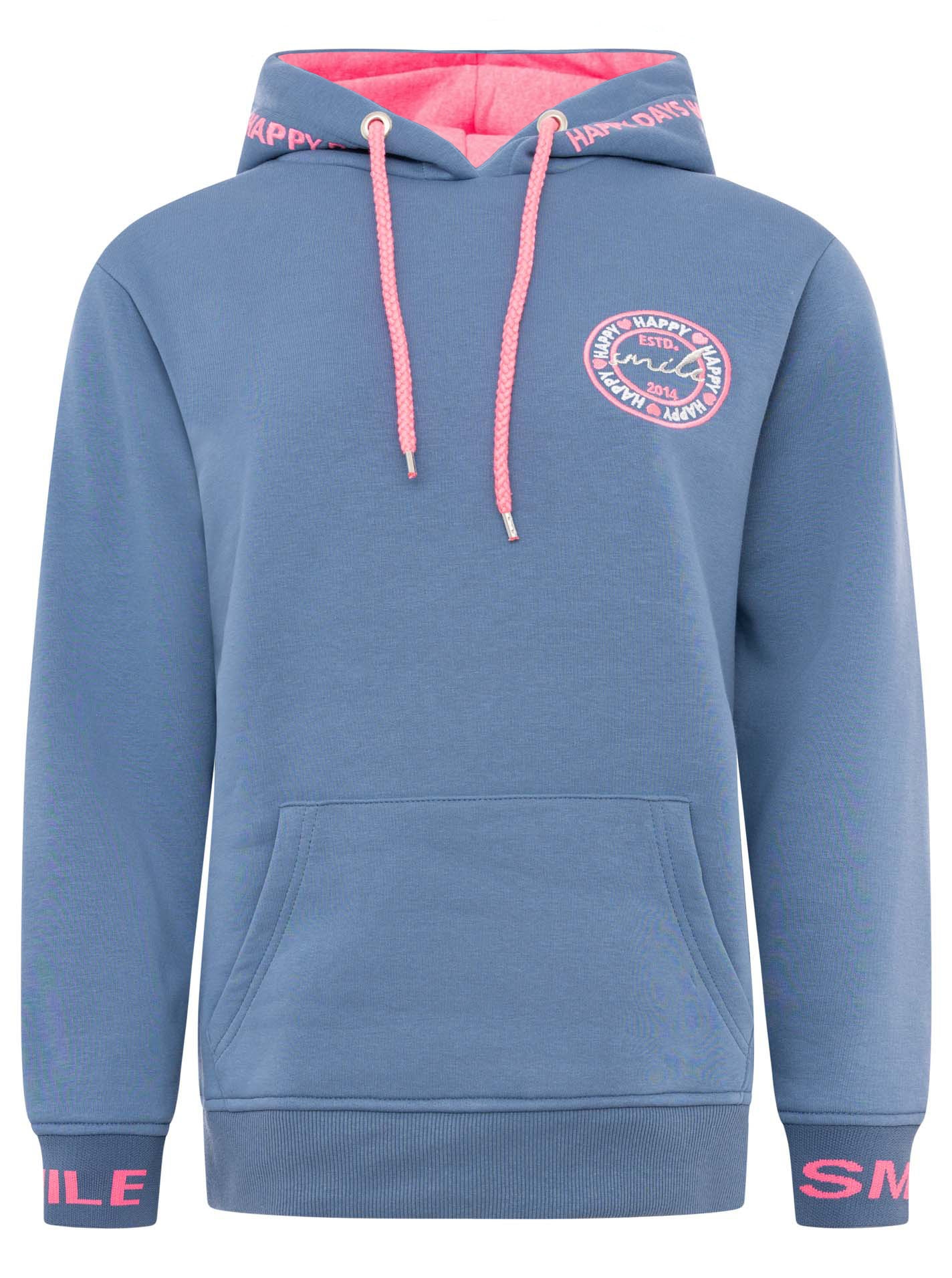 Zwillingsherz Hoodie »"Happy Days"«, gestickte pinke Details, Kapuze, Kordelzug, Tasche vorne, Rippbündchen
