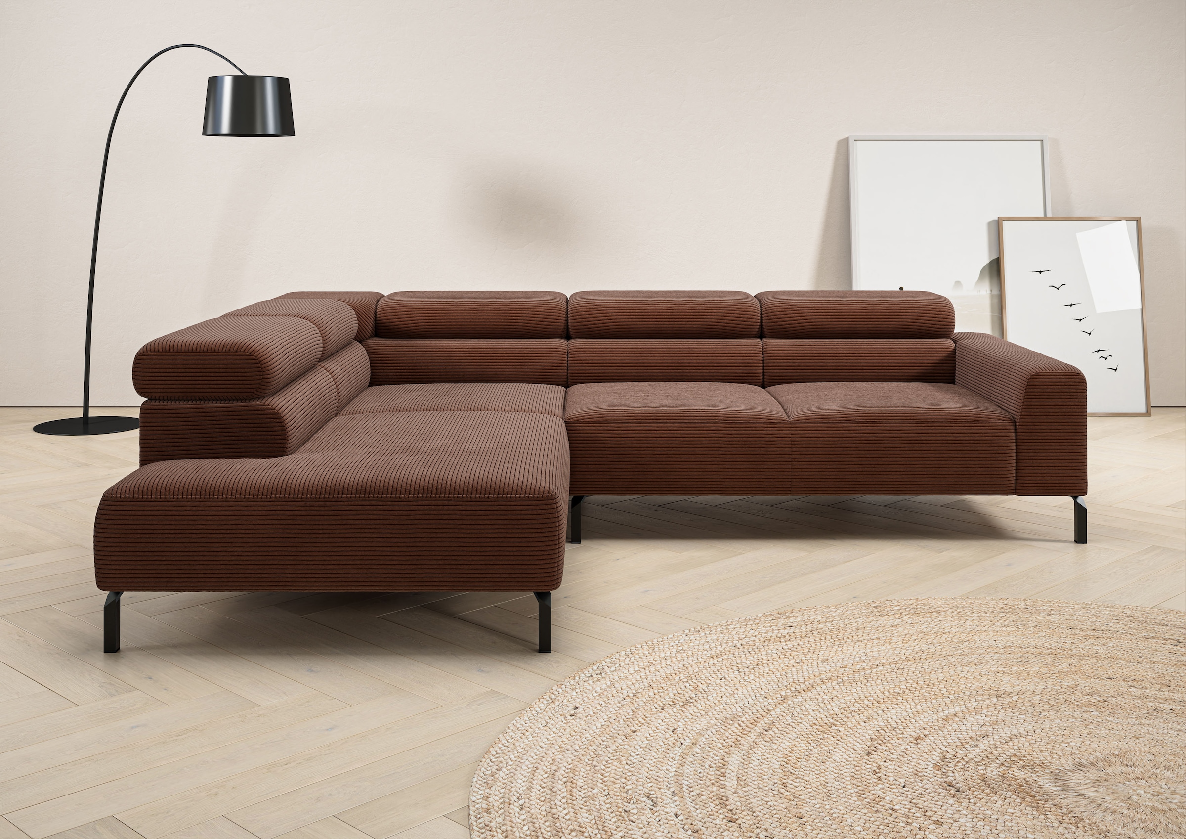 Image of Home affaire Ecksofa "Antonelli, L-Form, inkl. Kopfteilverstellung, Breite 276 cm, bequem" mit elektrischer Sitztiefenverstellung, in Cord, rost