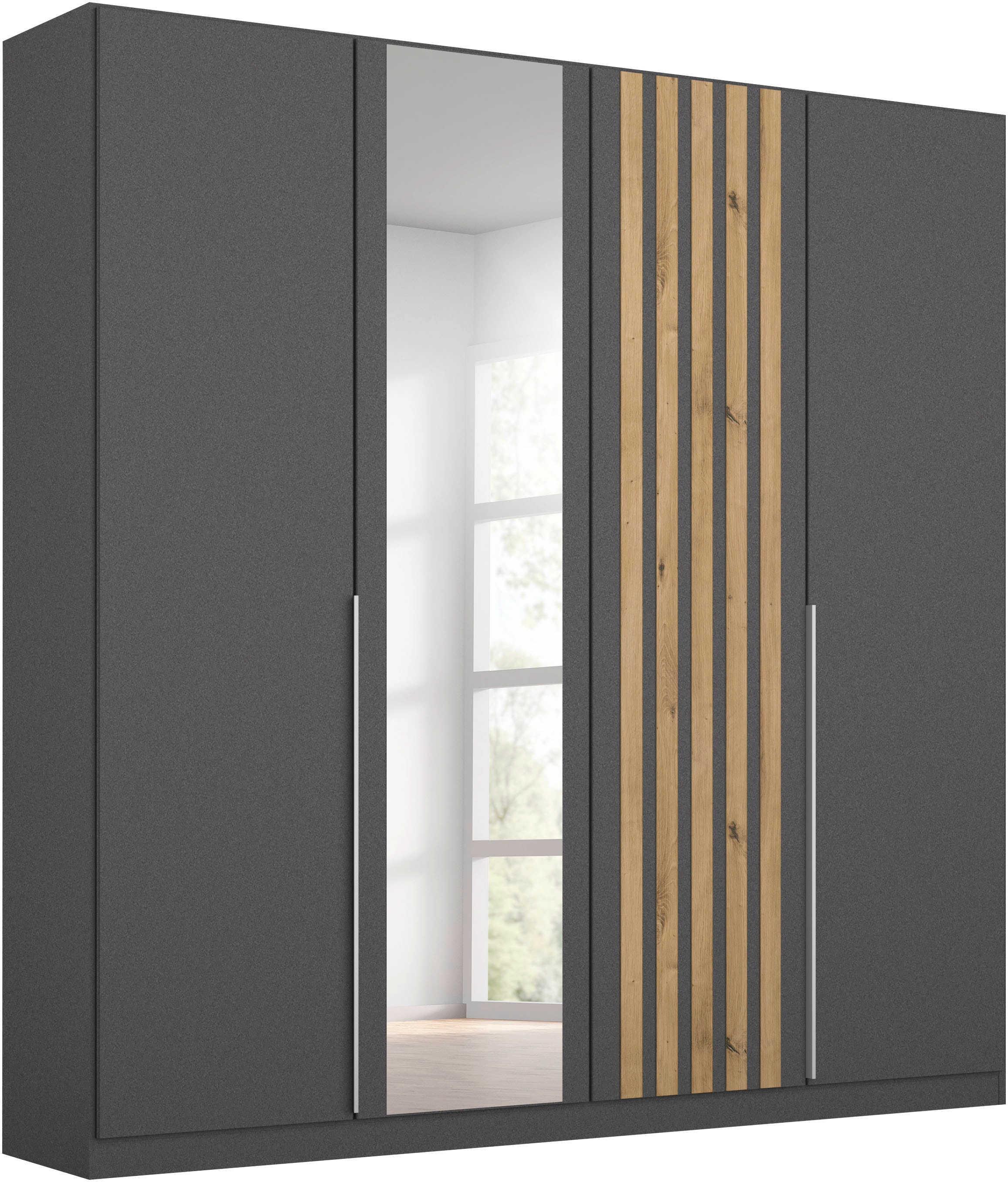 Image of rauch Drehtürenschrank "Kleiderschrank Schrank Garderobe Breiten 181/226/271 cm LAMELLA" 3 verschiedene Ausstattungen BASIC/CLASSIC/PREMIUM (inkl. SOFT-CLOSE), elegante Lamellen-Auflage in 3D Akustikpaneel Optik MADE IN GERMANY