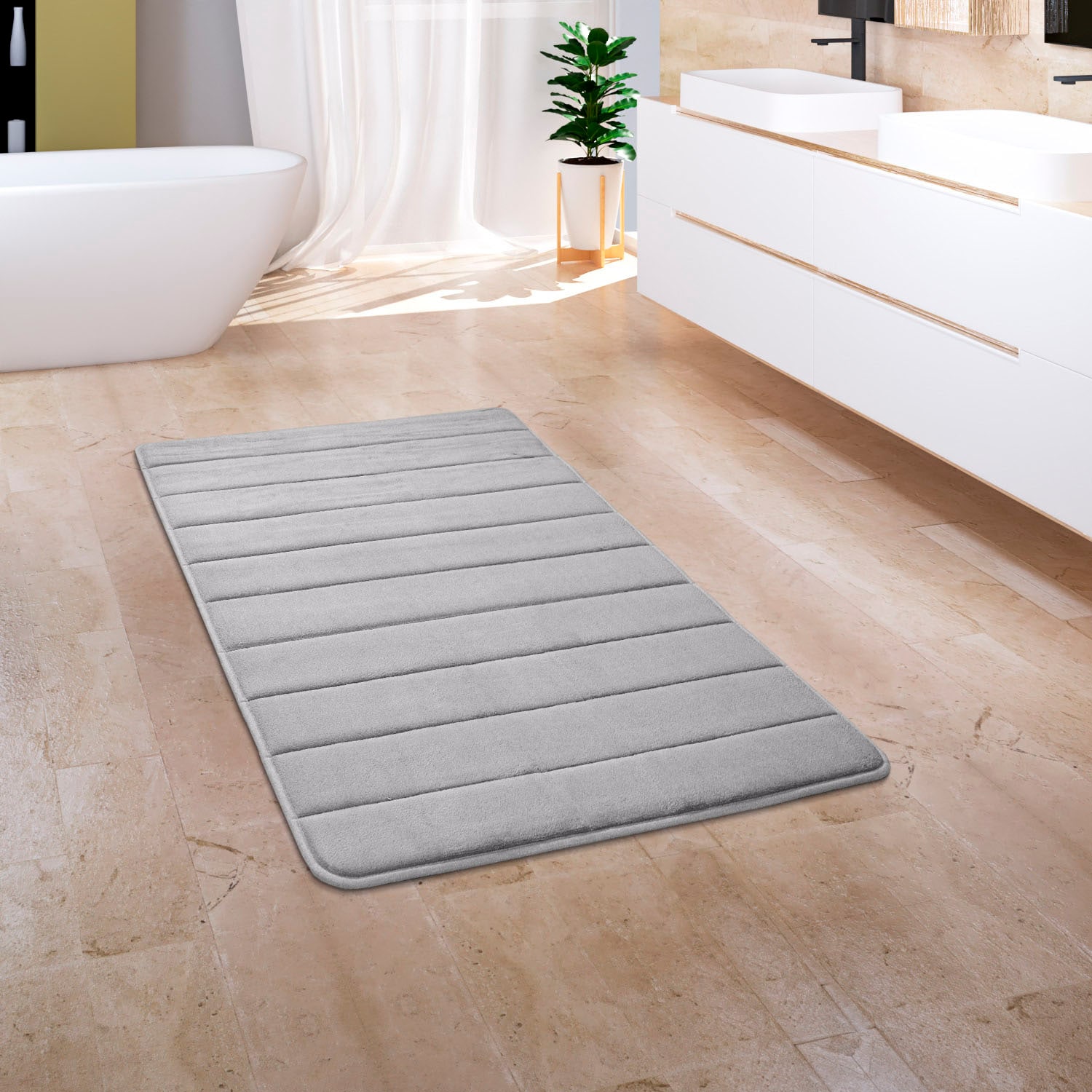 Paco Home Badematte »Corby 252, Memory-Schaum Effekt«, rutschhemmend beschichtet, fussbodenheizungsgeeignet, Badteppich, Uni Farben, gestreift, Hoch-Tief Effekt