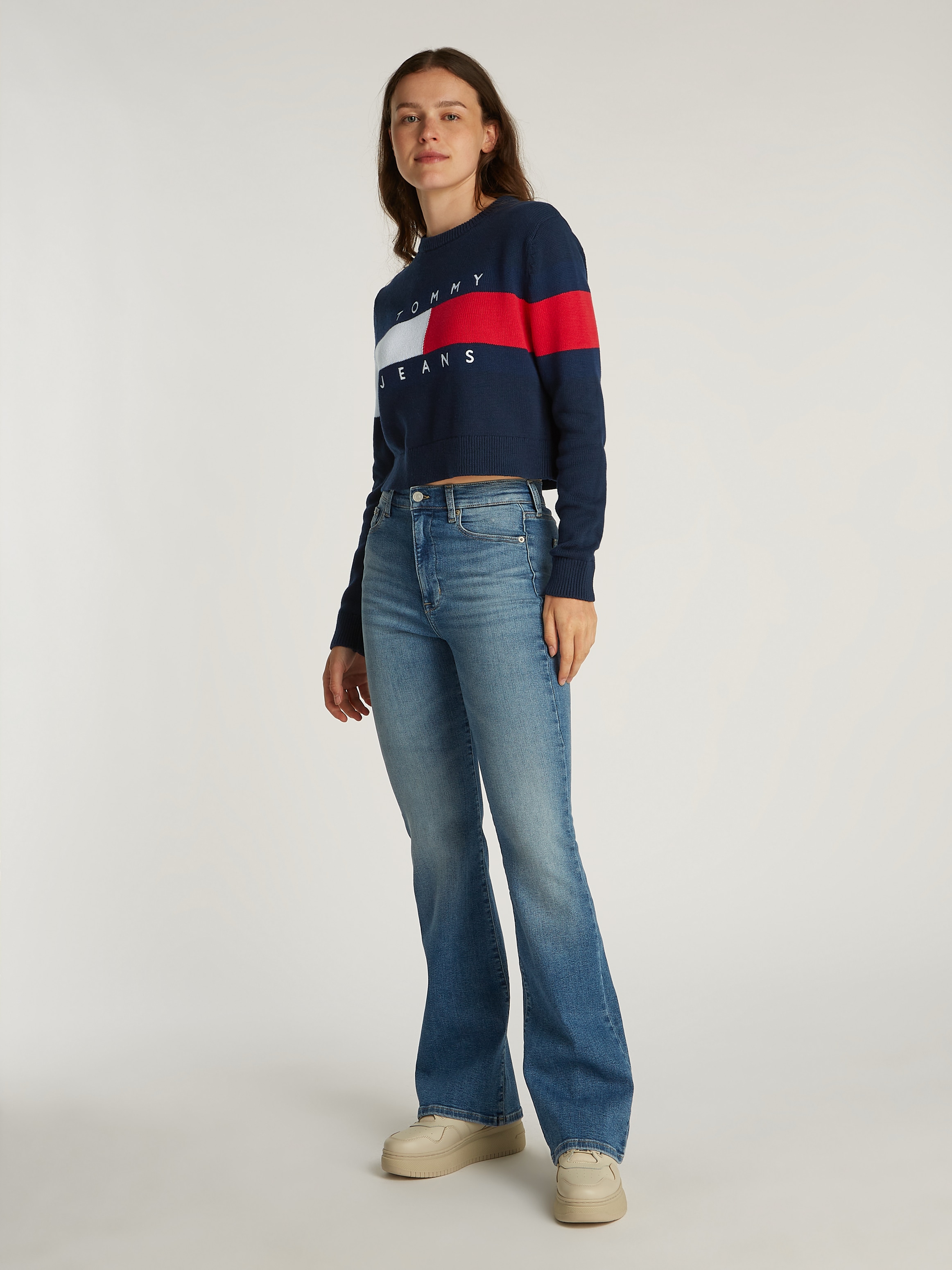 Tommy Jeans Curve Strickpullover »TJW CENTER FLAG SWEATER EXT«, in Grossen Grössen, Logo-Flag