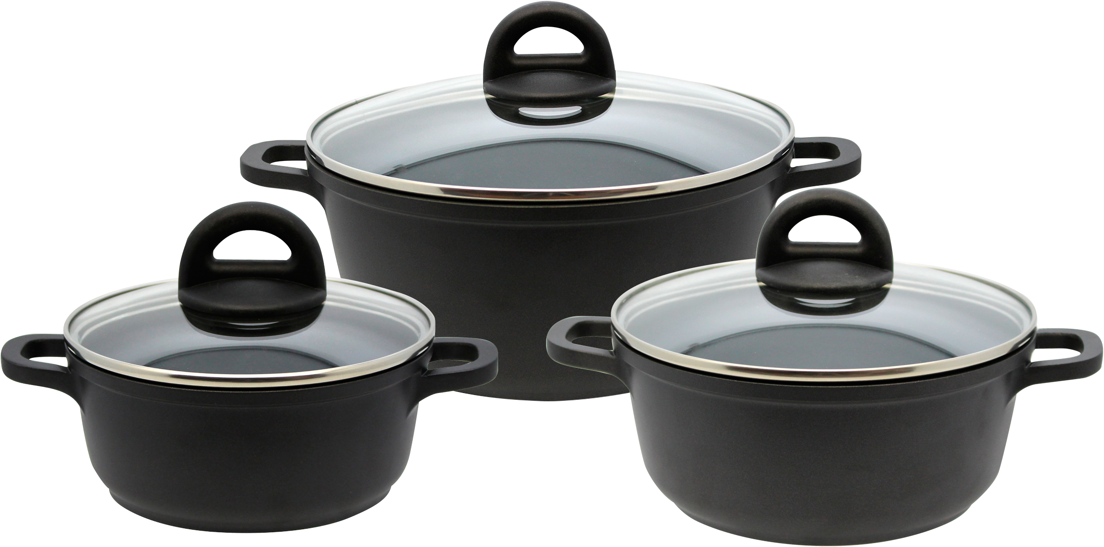 Elo Basic Topf-Set "Black" Set, 3 Töpfe mit Deckel, 6 Stk. tlg. Aluminiumguss