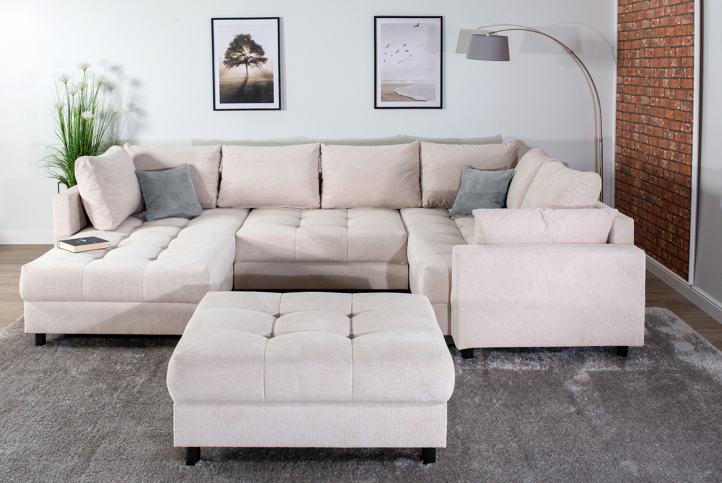 Image of COLLECTION AB Wohnlandschaft "Toni U-Form, B: 298 cm" Set: Sofa & Hocker, 2 Zierkissen, Federkern