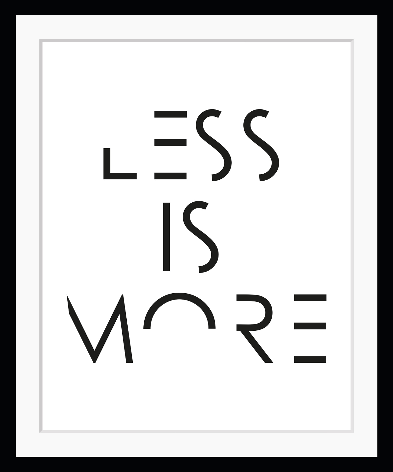 Image of queence Bild "LESS IS MORE" Buchstaben Schriftzug Schwarz-Weiss Sprüche & Texte HD Premium Poster-Druck inkl. Holzrahmen