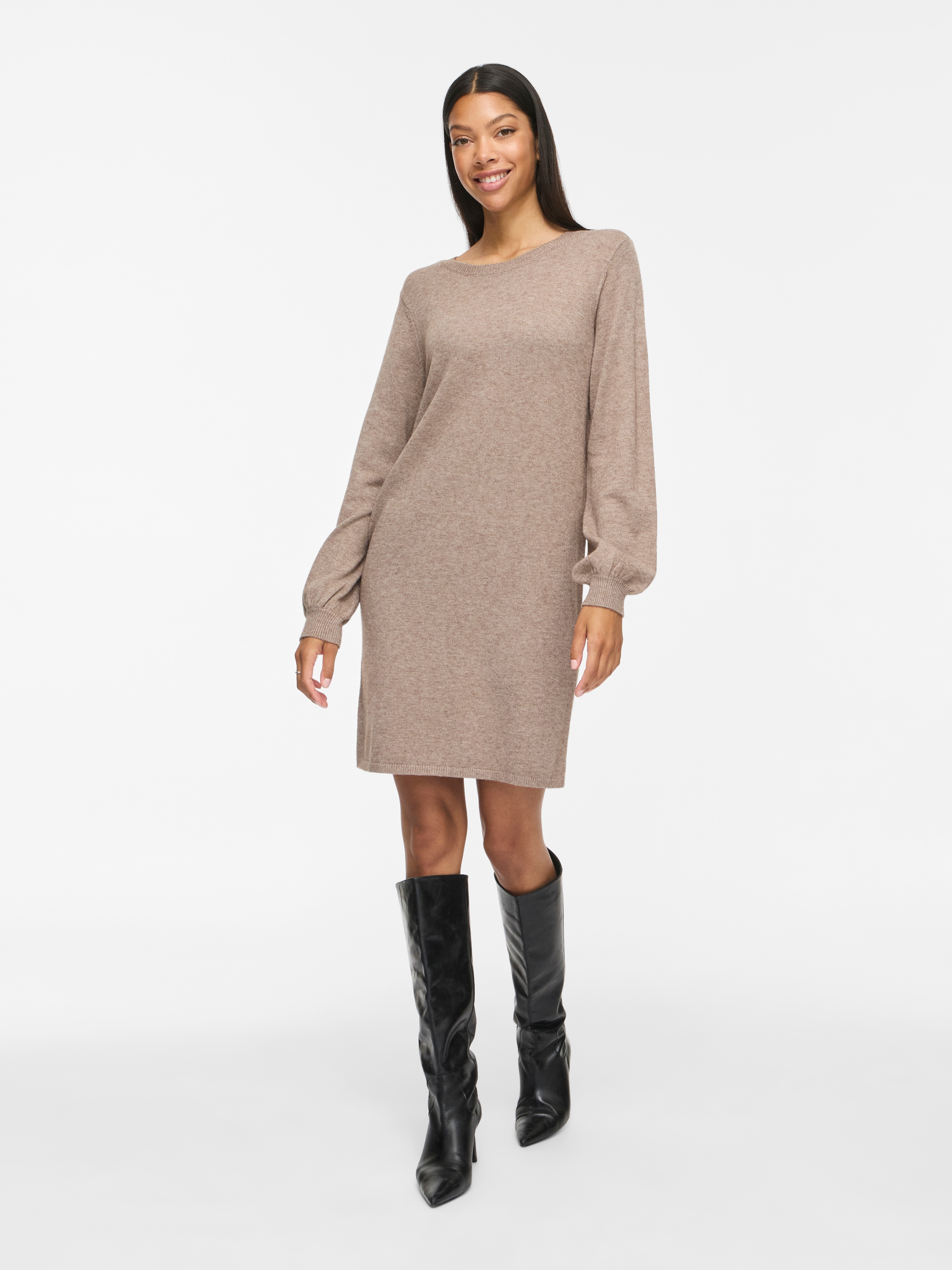 Vila Robe en tricot »VIRIL L/S VOLUME SLEEVE KNIT DRESS-NOOS« Materialmix, normal geschnitten