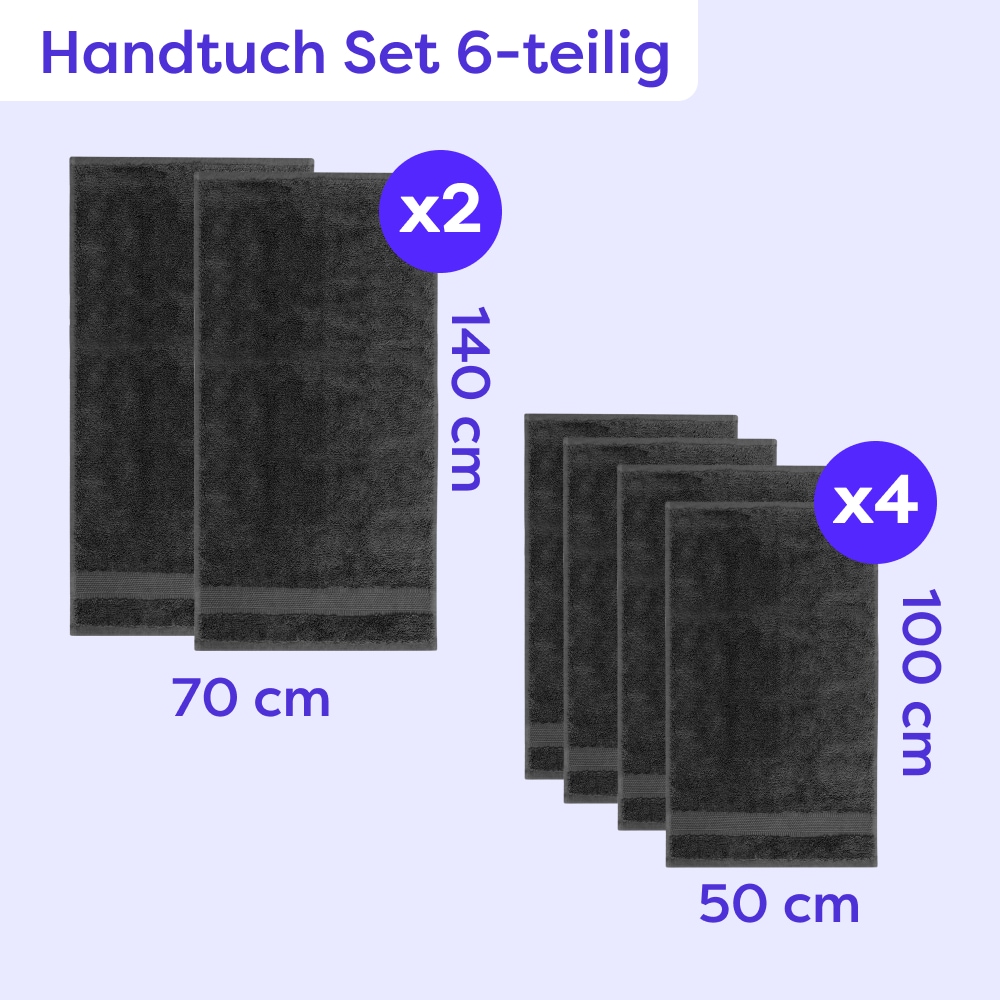 Wolkenfeld Set de serviettes »Premium Low-Twist Baumwolle 550 g/m² – 6-teiliges Bade-Set« 6 pièces Frottee 2 serviettes de douche 70×140 cm & 4 serviettes à main 50×100 cm