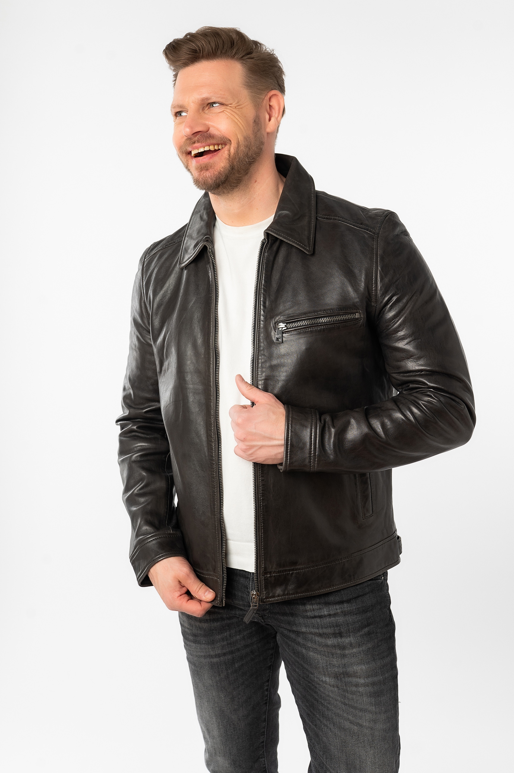 Mauritius Veste en cuir »MMBerink« mit Umlegekragen