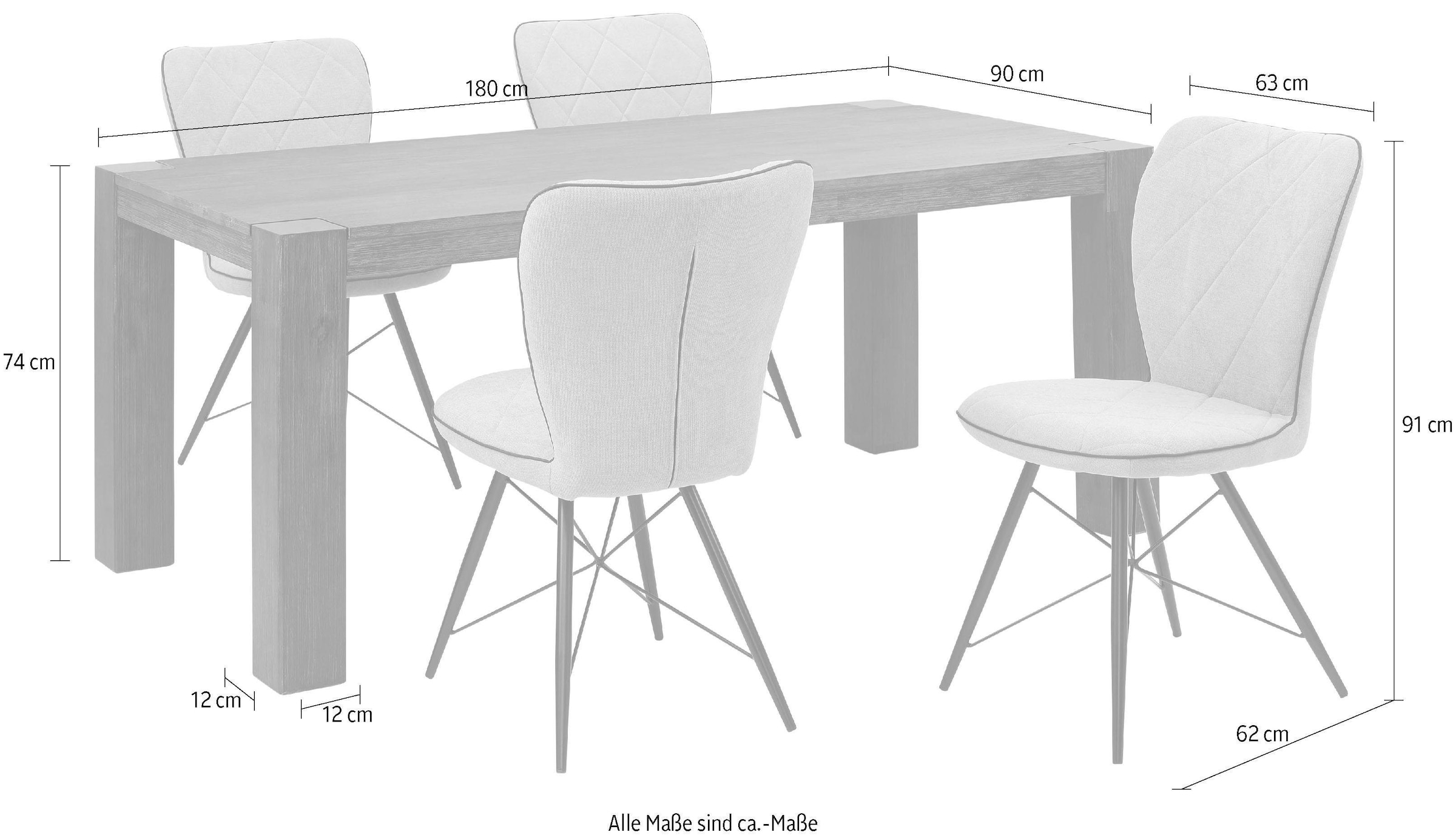 Home affaire Essgruppe »Gimbi«, (Set, 5 tlg.), bestehend aus 1 Esstisch aus  Holz und 4 Stühlen mit Webstoff Bezug sans frais de livraison sur
