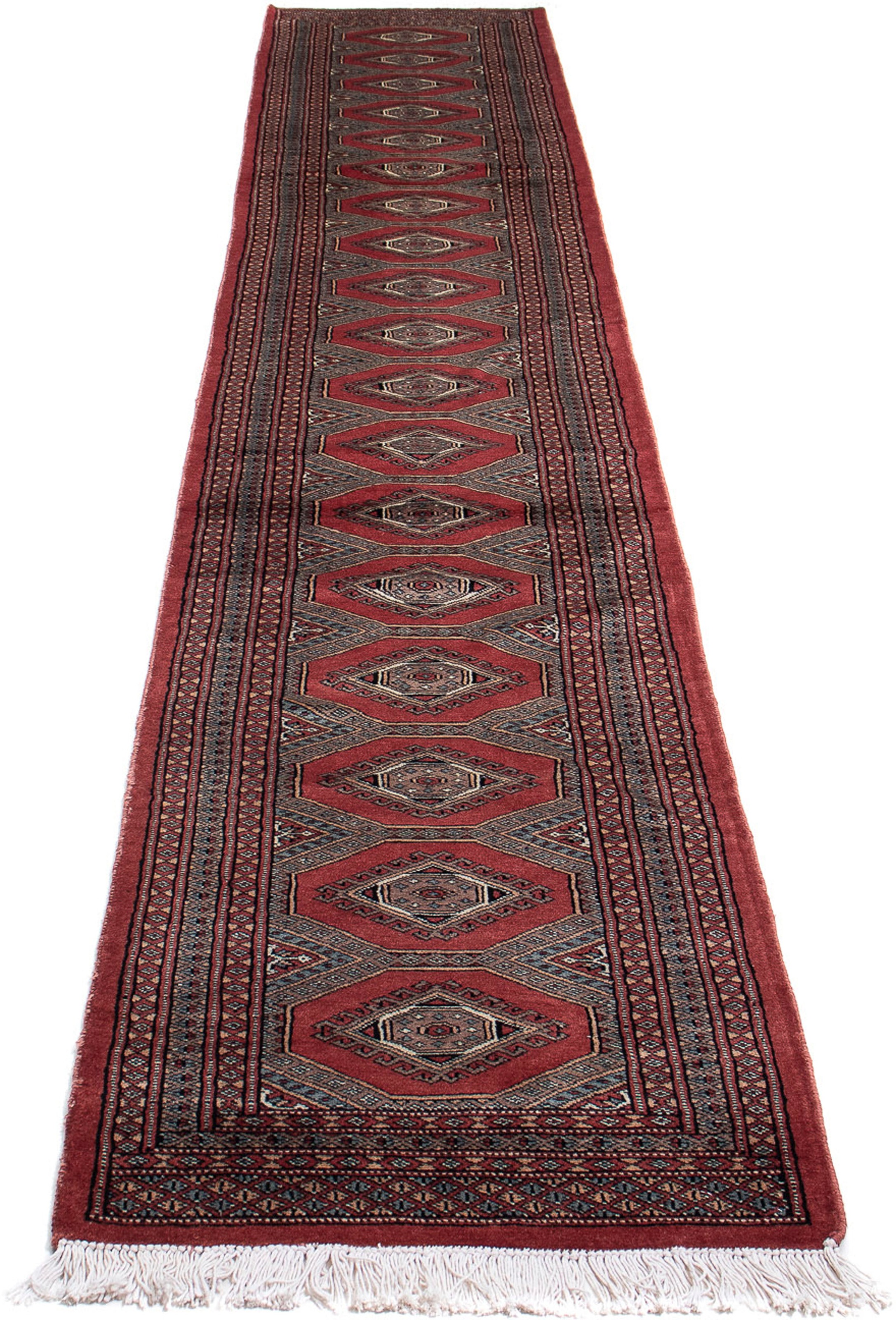 Image of morgenland Orientteppich »Afghan - Buchara - 396 x 64 cm - dunkelrot«, rechteckig, 7 mm Höhe, Wohnzimmer, Handgeknüpft, Einzelstück mit Zertifikat bei Ackermann Versand Schweiz