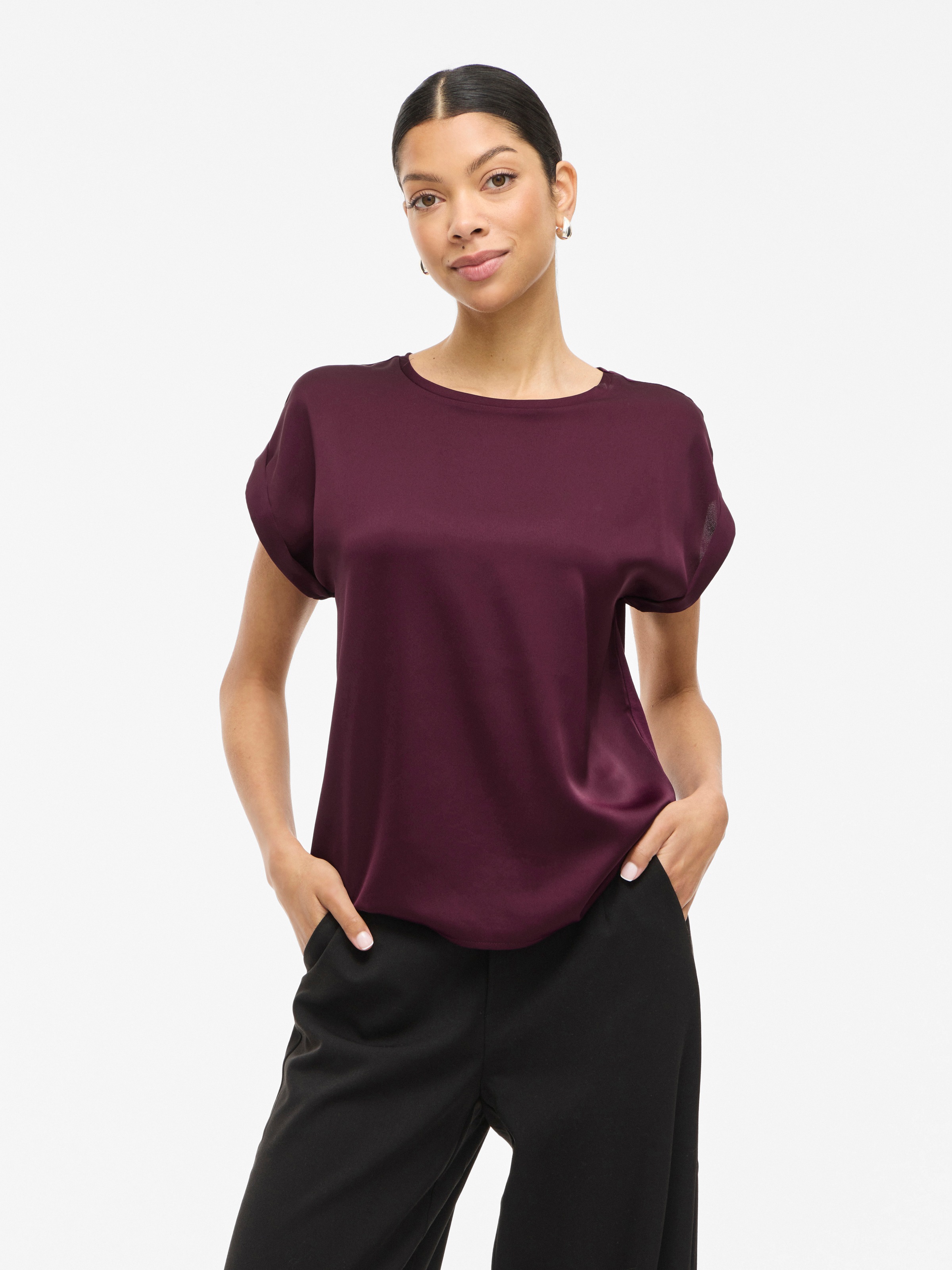 Vila Kurzarmshirt »VIELLETTE S/S SATIN TOP - NOOS«, Satin Optik