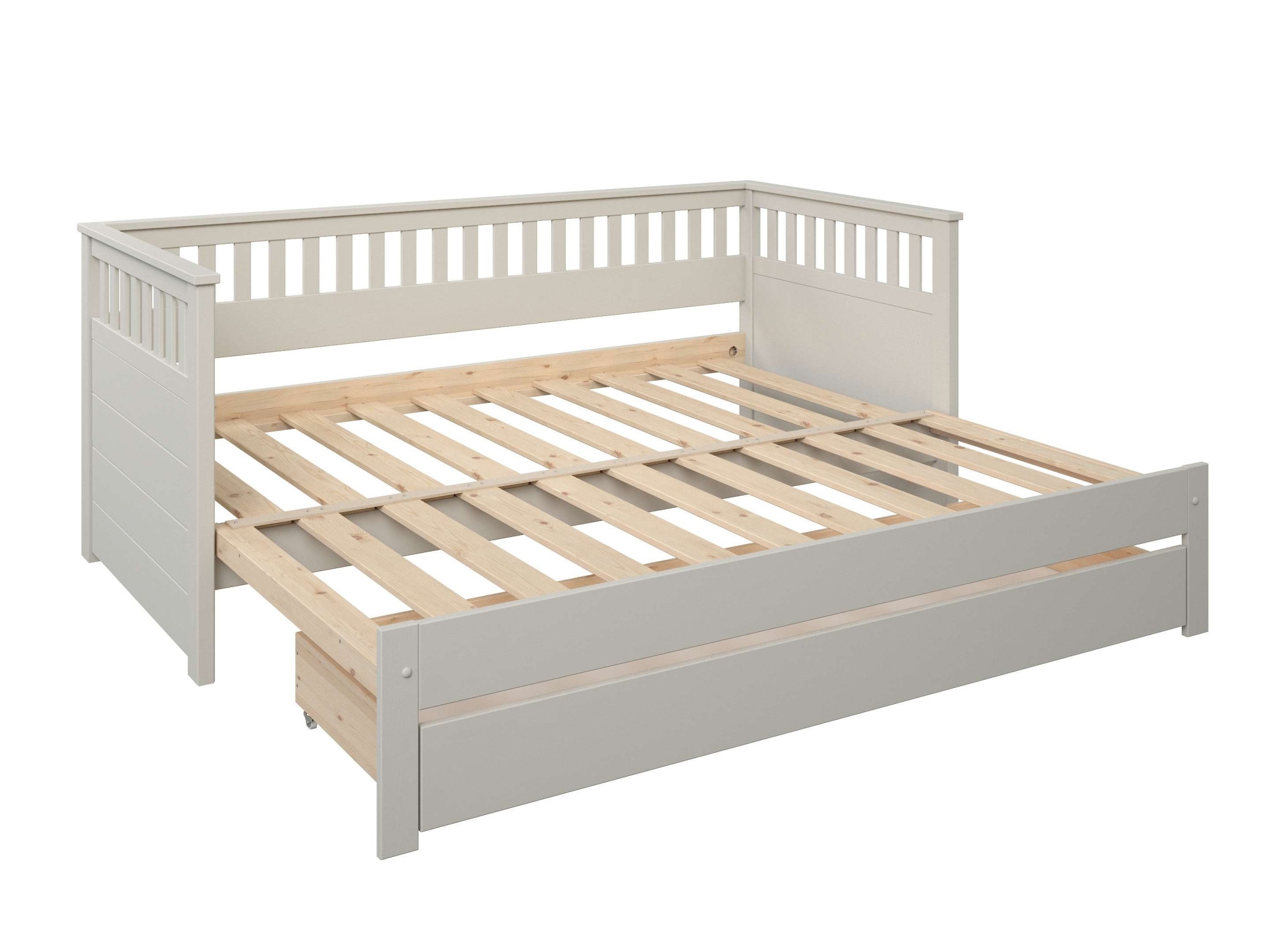 GOODproduct Daybett »Morrick, ausziehbar, 2 Schlafplätze + Schublade, Cashmere Beige« massive Kiefer, schöne Sprossenoptik, Stauraum, Skandi Look
