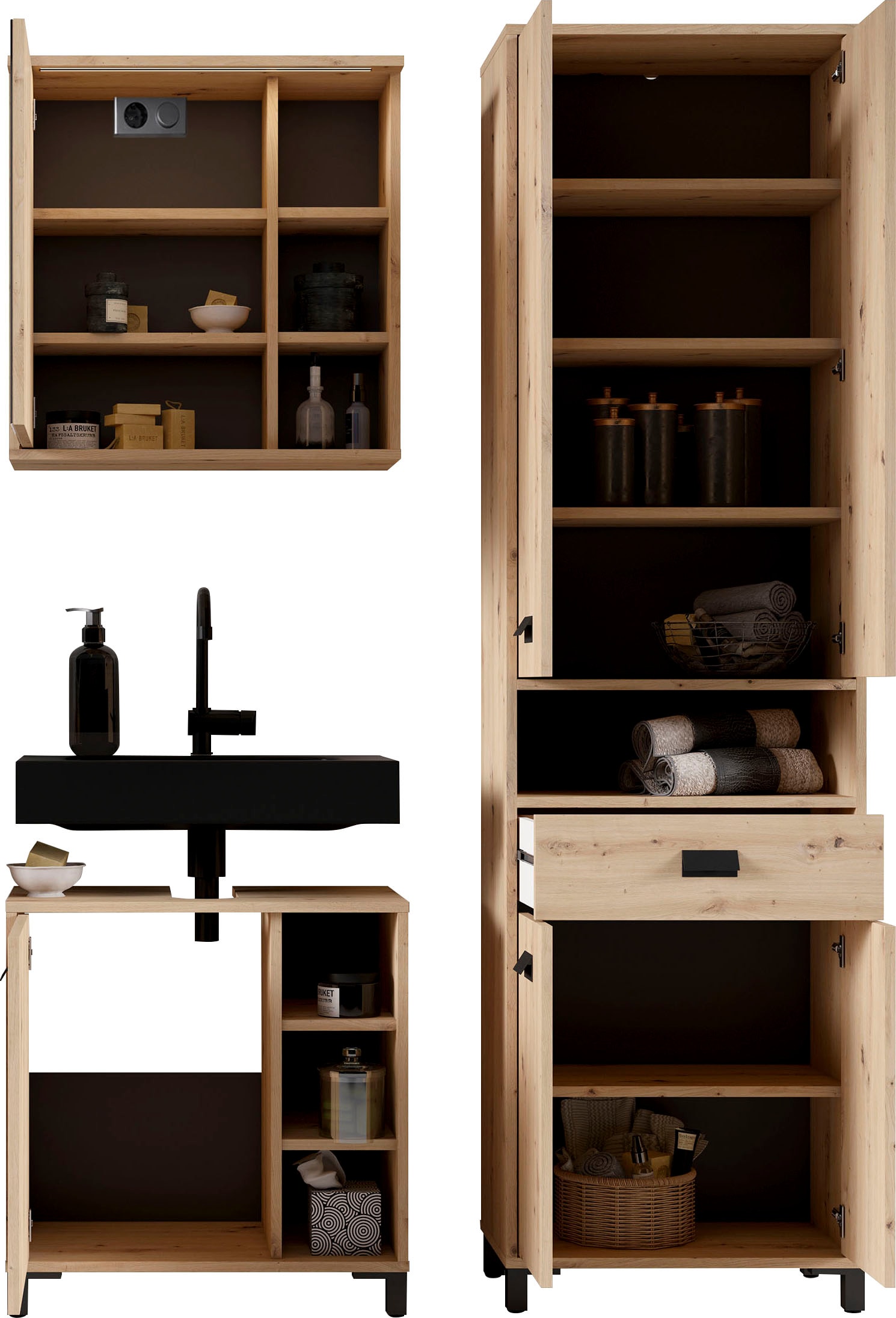 byLIVING Spiegelschrank »Wellness«, (1 St.), 60cm Badschrank mit LED-Leuchte, grossem Spiegel und viel Stauraum