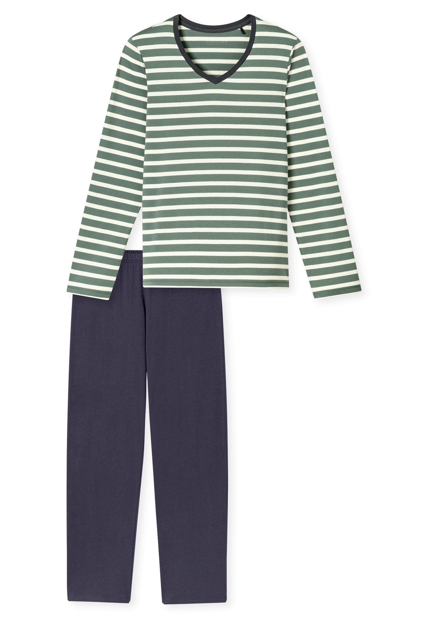 Schiesser Pyjama »Casual Essentials« 2 cuis tlg., Baumwolle, V-Ausschnitt, langärmelig