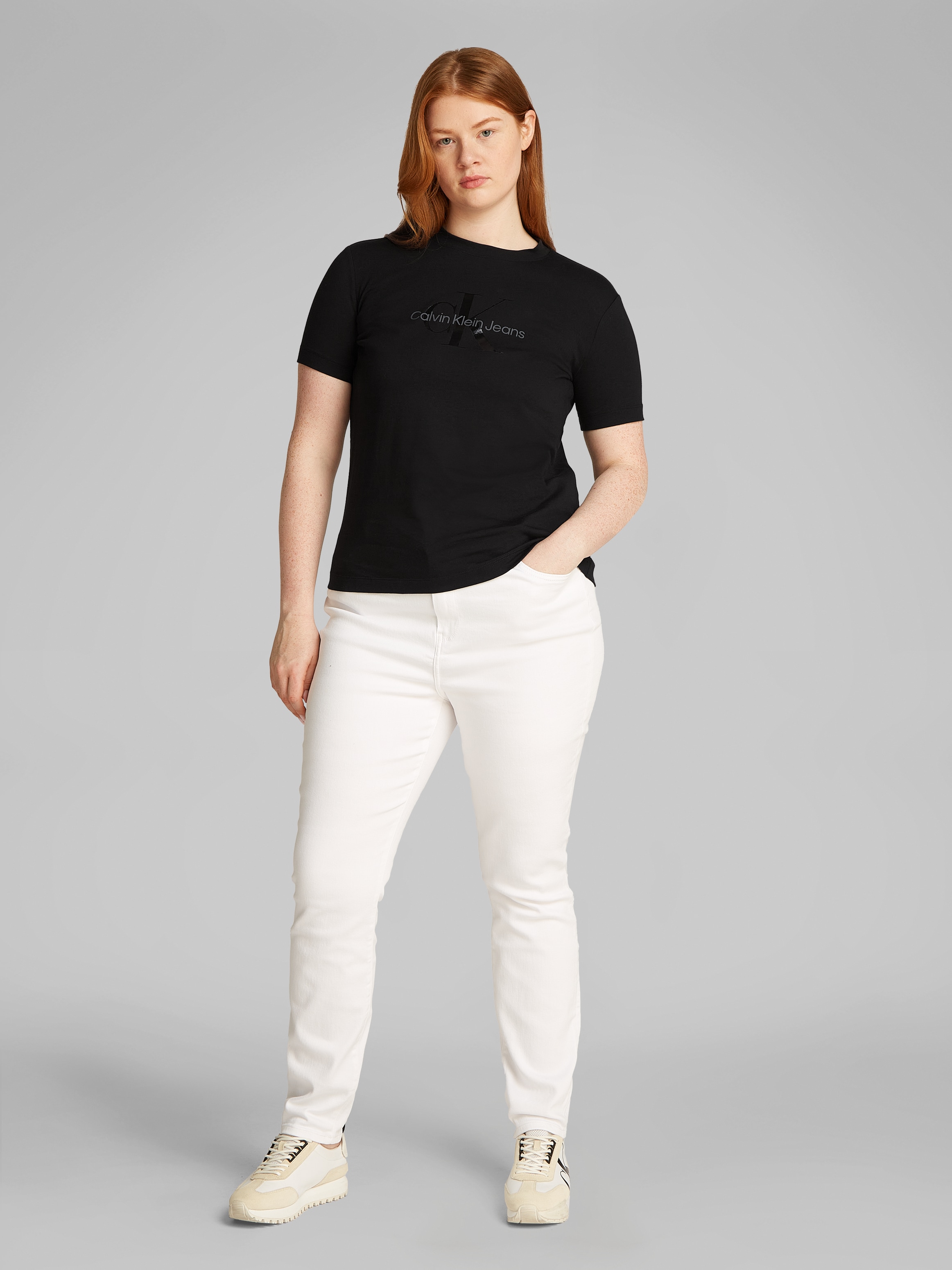 Calvin Klein Jeans Plus T-Shirt »PLUS GLOSSY MONOLOGO REGULAR TEE«, mit glänzendem Druck, in grossen Grössen