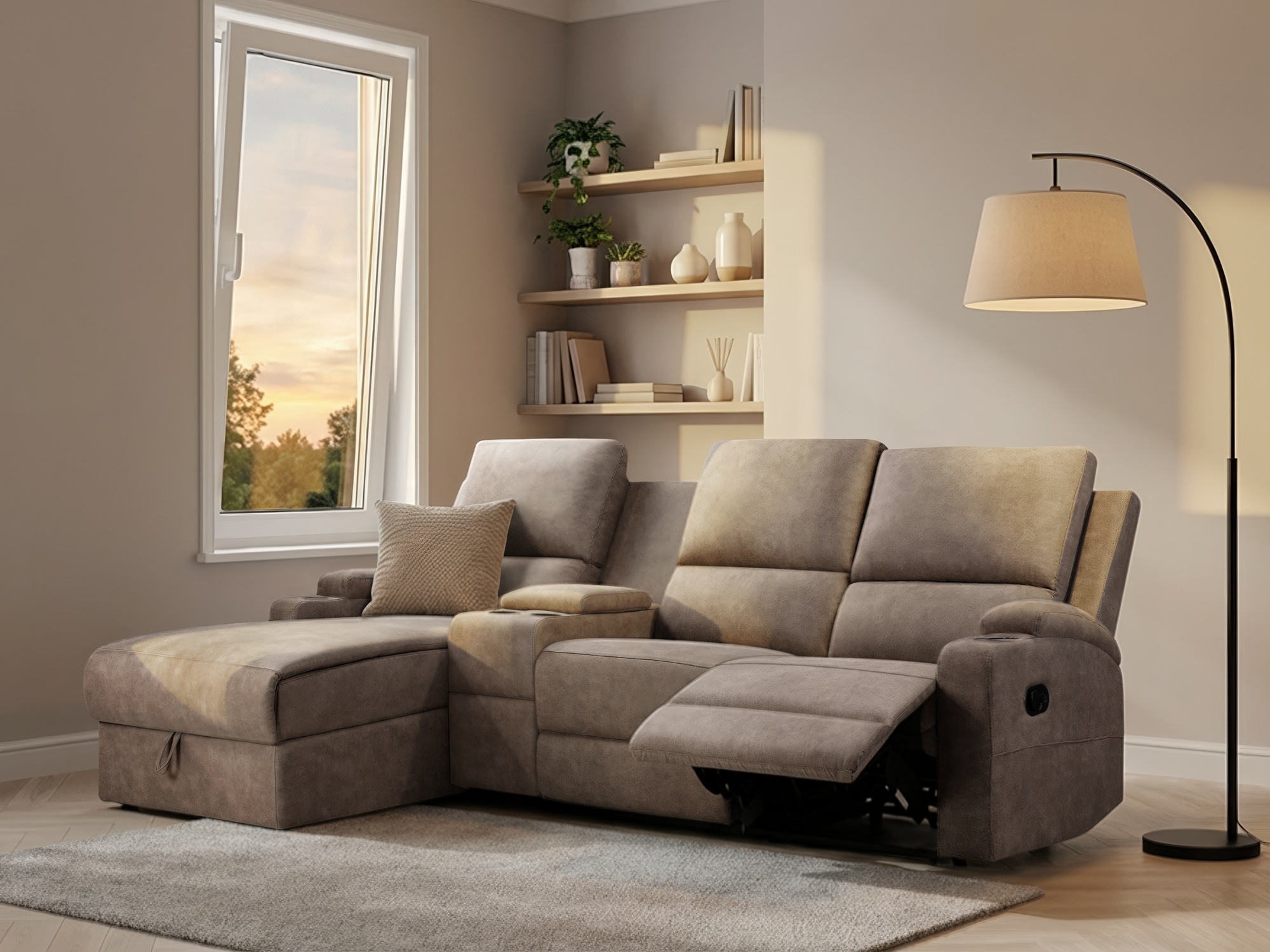 GOODproduct Ecksofa »NAPORI Microfaser, Multimediasofa, 3er Kinosessel XXL, L-Form« Kinosofa, manuelle o. elektr. Relaxfunktion, Staufach, Getränkehalter